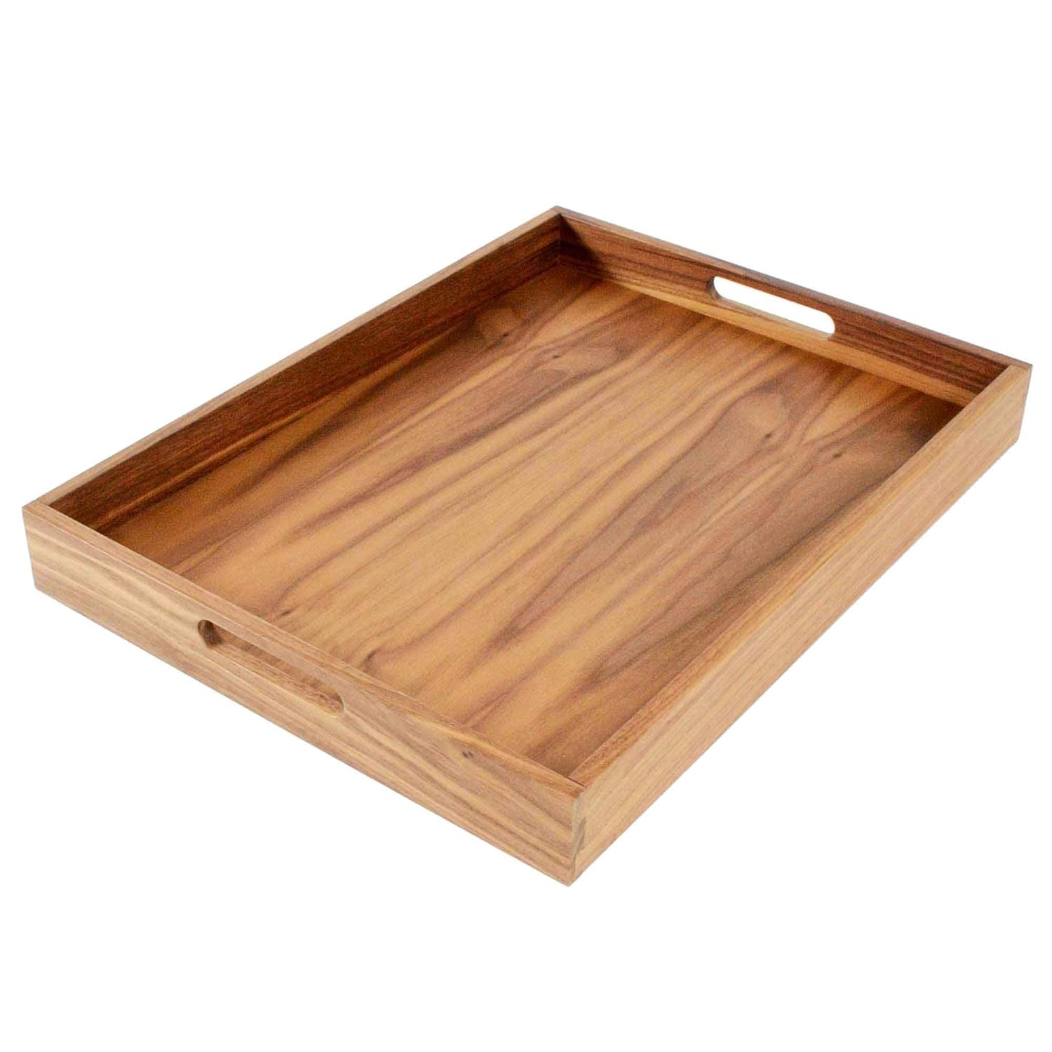 Large Walnut Wood Serving Tray with Cutout Handles