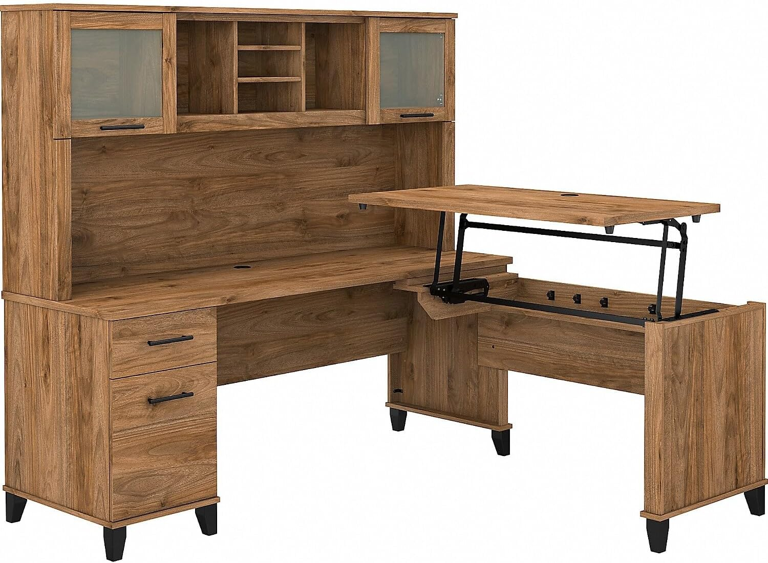 Bush Furniture Somerset 72W 3 Position Sit Stand L Shaped Desk with Hutch