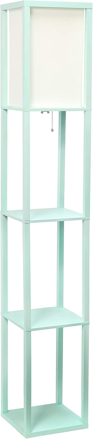 Simple Designs 62.5" Floor Lamp Etagere Organizer Storage Shelf with Linen Shade, White