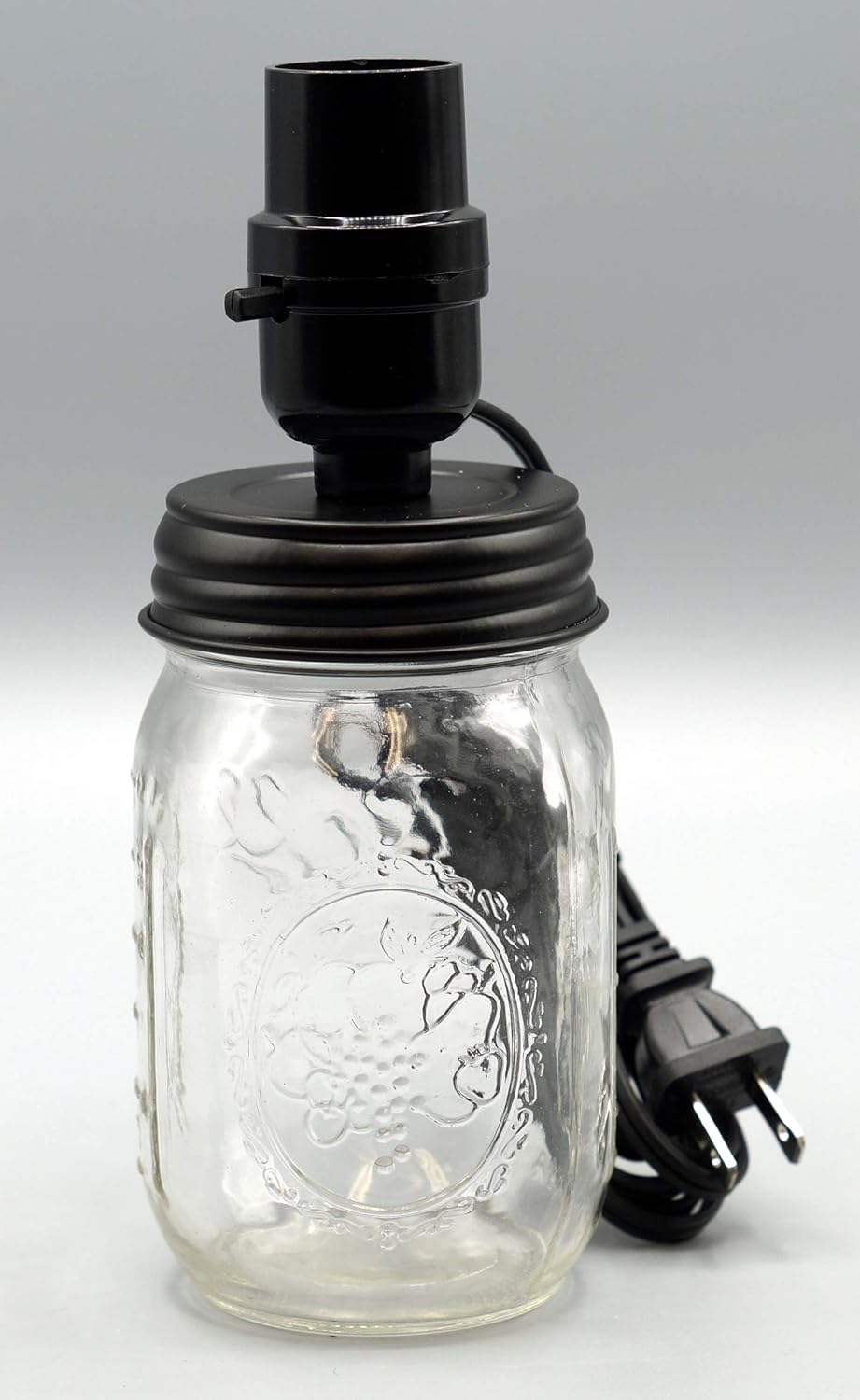 DIY Mason Canning Fruit Jar Lamp Making Kit is Pre-Wired and Easy to Use - Black Color Lid & Socket Great for Lamp Conversion