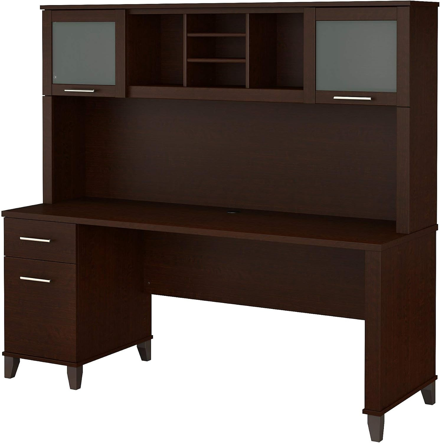 Bush Furniture Somerset 72W Wood Office Desk with Hutch in Mocha Cherry