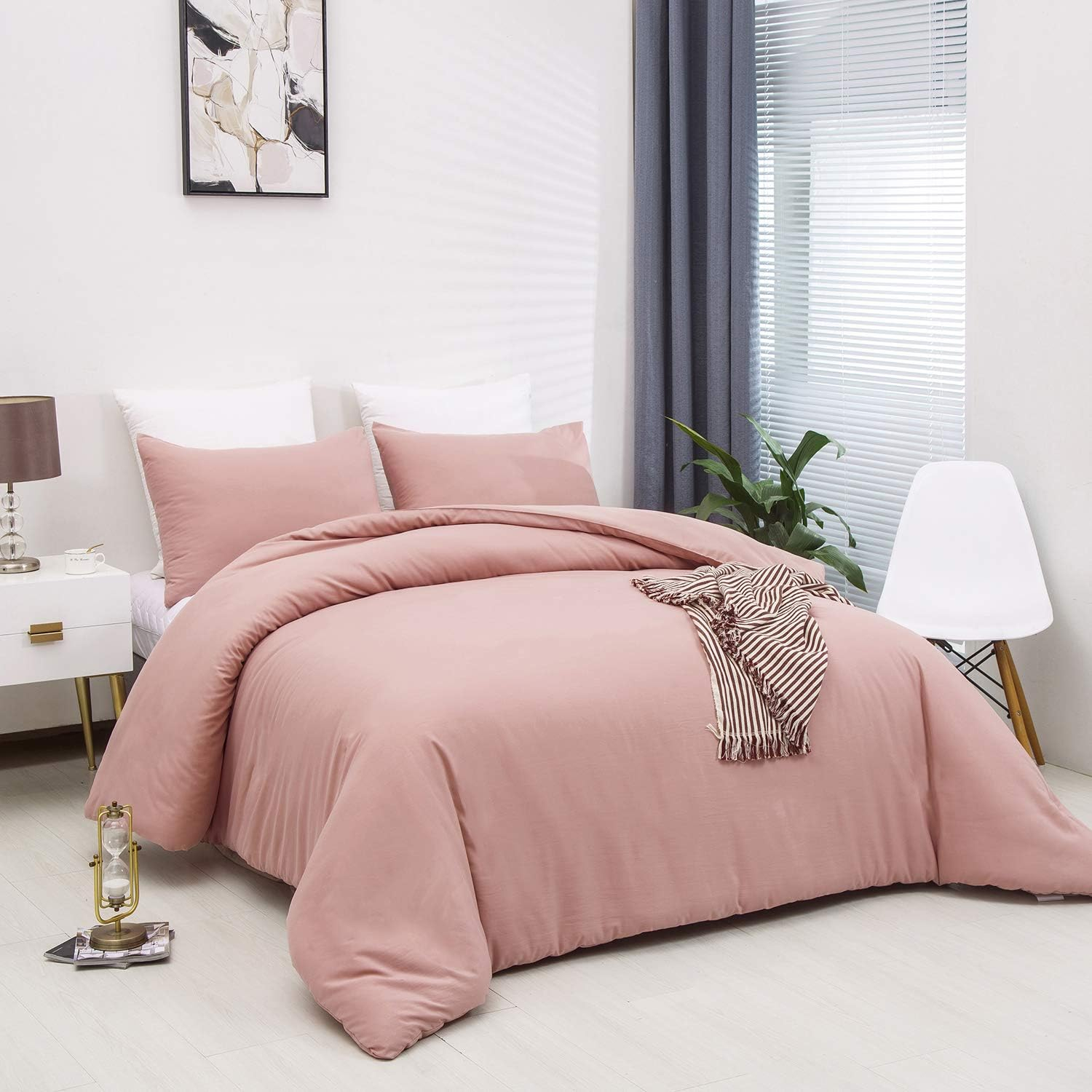 Houseri Pink Comforter Set Queen Light Pink Bedding Blush Pink Comforter Set Dusty Pink Comforter for Girls Women Rose Pink Bedding Set Queen Mauve Comforter Queen Size Light Summer Comforter Queen
