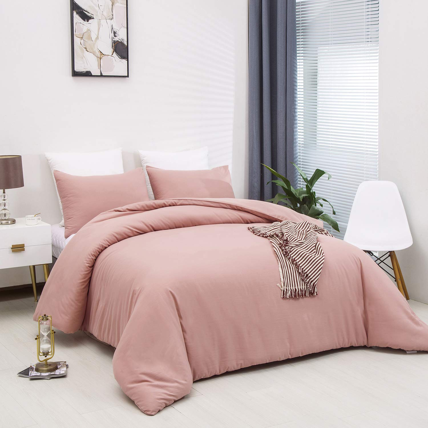 Houseri Pink Comforter Set - Light, Blush & Dusty Pink Bedding for Girls & Women - Queen Size