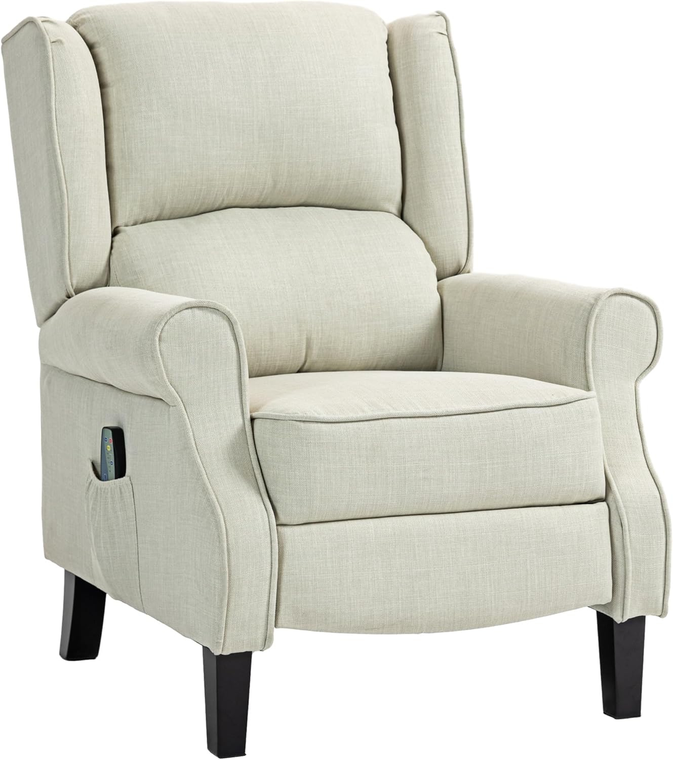 HOMCOM Vibration Massage Recliner Chair for Living Room with Heat, Wingback Single Sofa, Modern Linen Fabric Push Back Reclining Chair with Footrest, Side Pocket, Beige