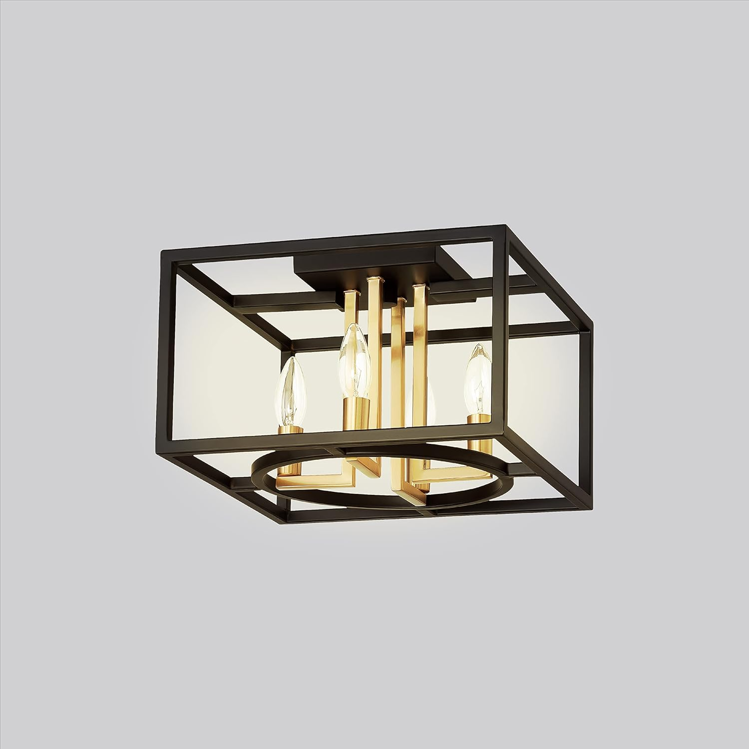 EGLO Mundazo 4-Light Semi Flush Modern Ceiling Light Fixture Dimmable LED Lighting Fixture for Hallway, Living Room, and Closet, 13 in, Black and Gold