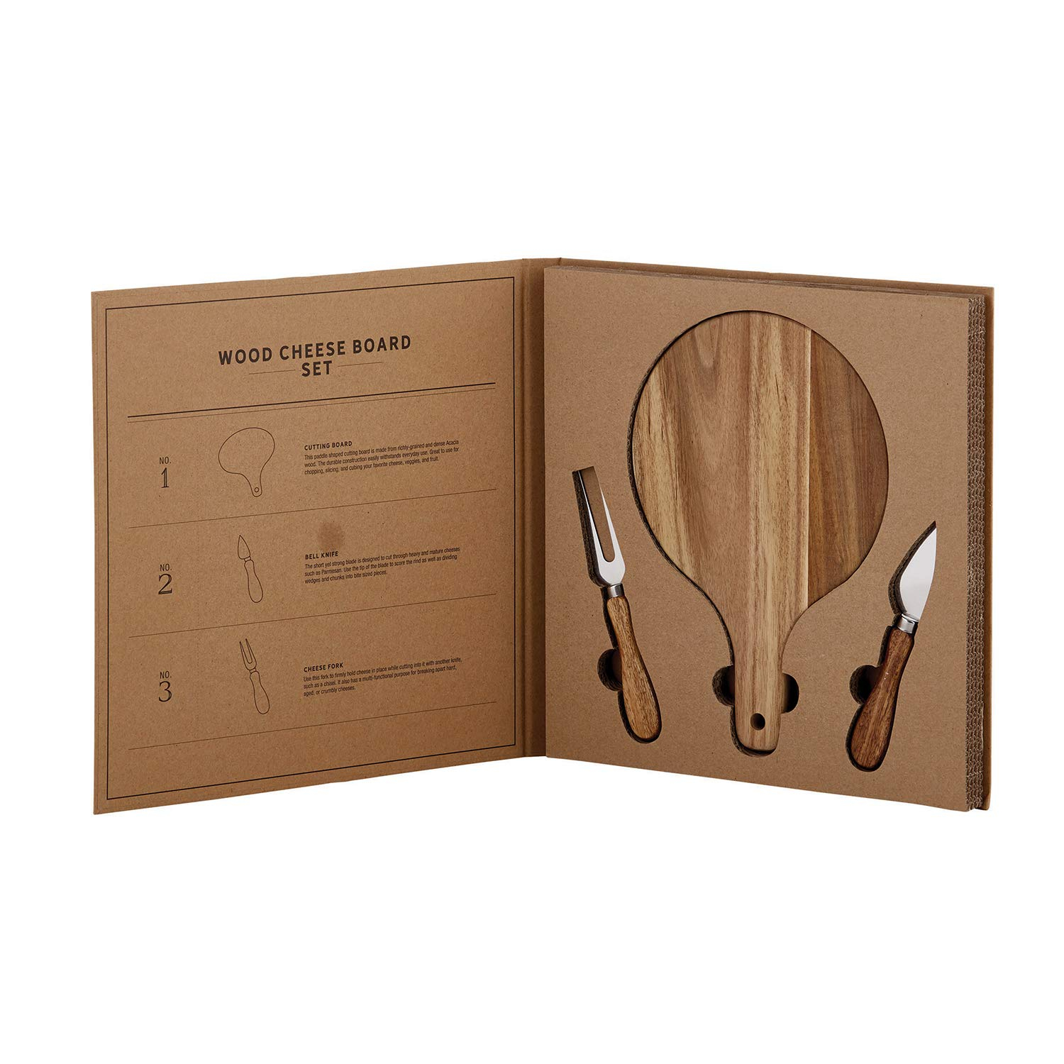 Santa Barbara Design Studio Gift Set Kitchen Essentials TableSugar Kraft Cardboard Book Gift Box, 3-Pieces, Wood Cheese Board Kit