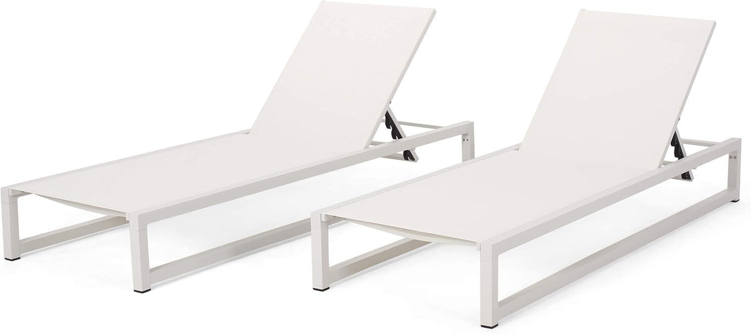 Christopher Knight Home Modesta Outdoor Aluminum Mesh Chaise Lounge (Set of 2) by  White
