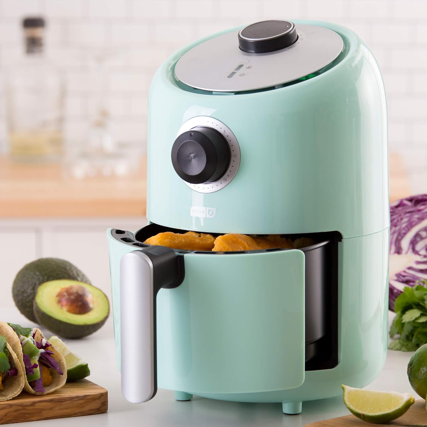 Compact Aqua Electric Hot Air Fryer with Timer Control