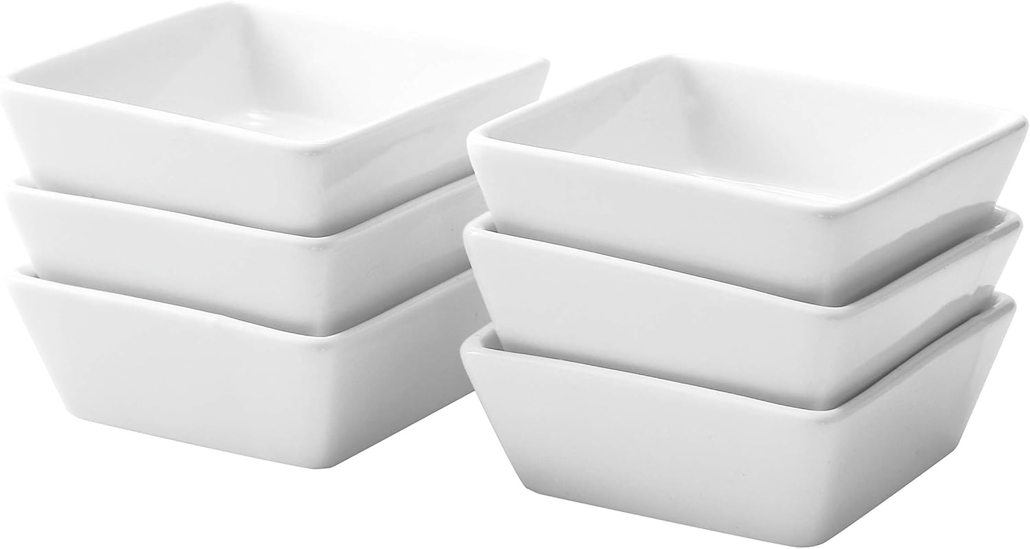 Bruntmor Black Ceramic Square Baking Ramekins For Soufflé, Crème Brulee, Jams, Dipping Sauces, French Onion Soup Oven Safe, Appetizer Sauce Dipping Bowls, (4 Oz, Set Of 6)