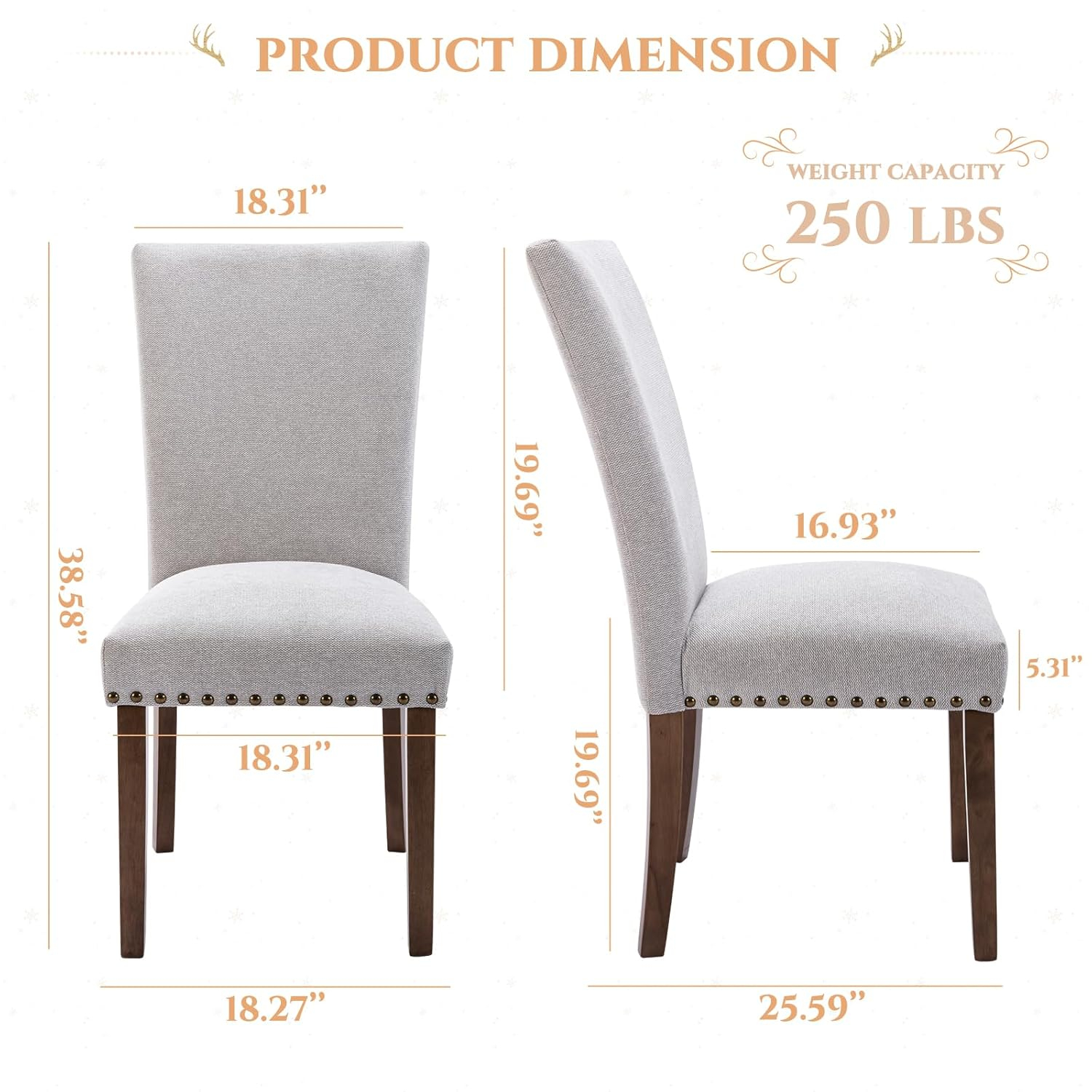 Ora Maison Upholstered Parsons Dining Chairs Set of 2/4/6, Fabric Dining Room Kitchen Side Chair with Nailhead Trim and Wood Legs Set of 4 -