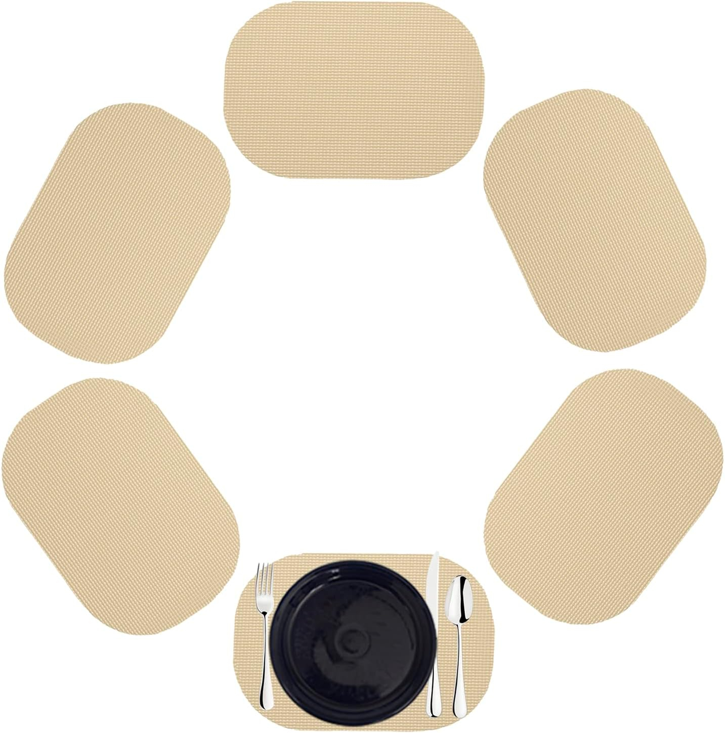 Kraftware Fishnet Oval Placemat 17"x12" (Set/6) Add Fun and Color to your Outdoor Dining – Real Jute Material – Ivory