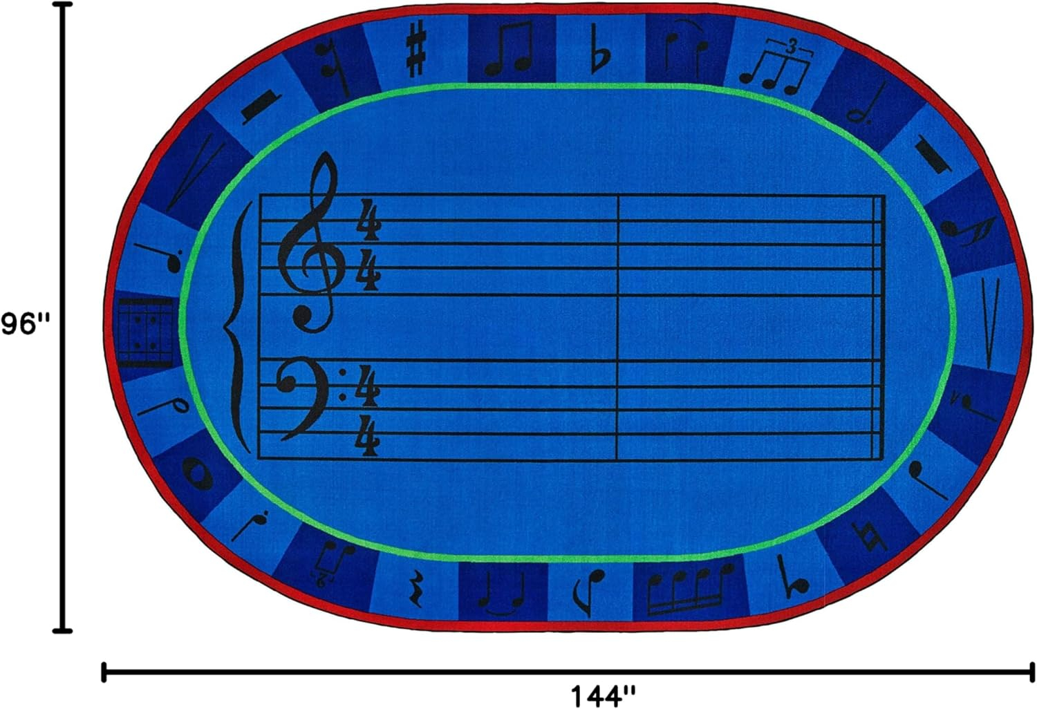 Blue Oval Tufted Synthetic Kids' Music Classroom Rug, 8 ft x 12 ft