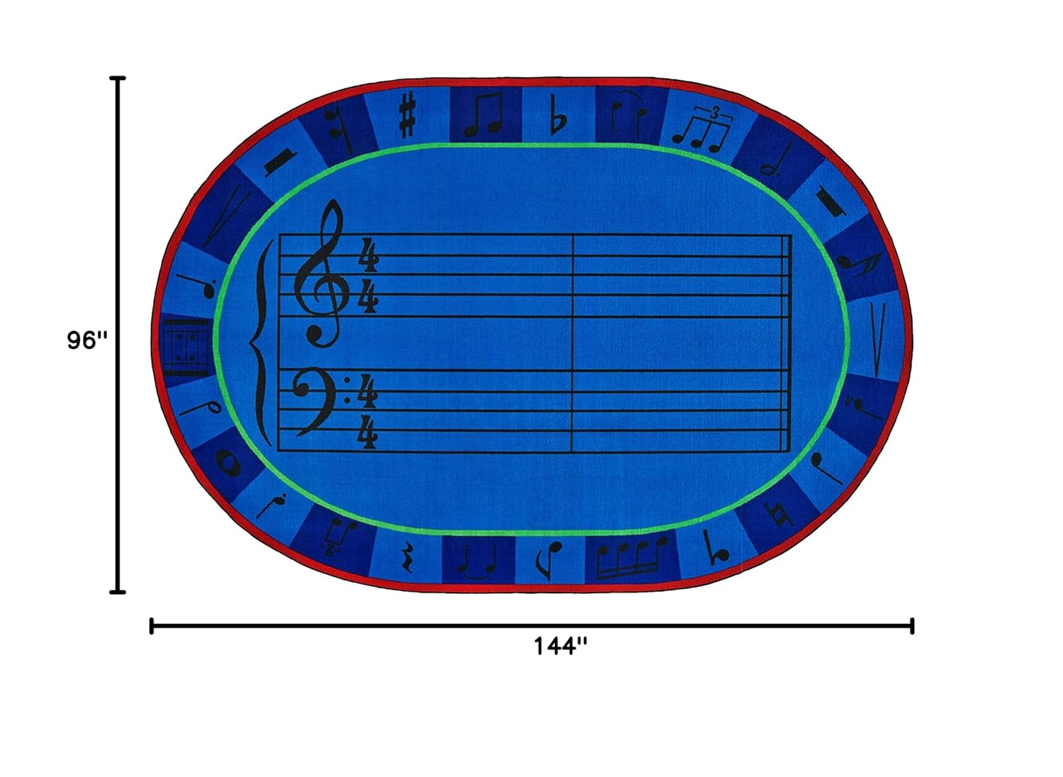 Blue Oval Tufted Synthetic Kids' Music Classroom Rug, 8 ft x 12 ft