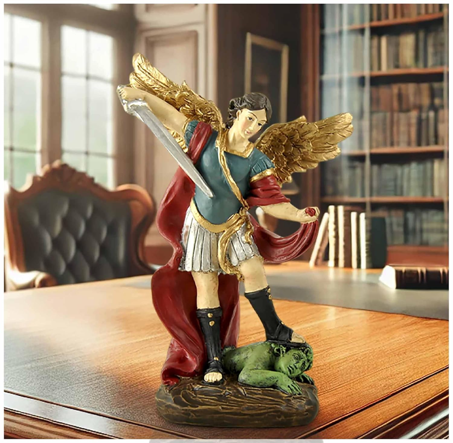 San Miguel Archangel Statue - Saint Michael Statue Miguel Archangel Statue Defeated Lucifer Tramples Demon Statue, Religious Collectible Angel Sculpture, 5.31 Inch