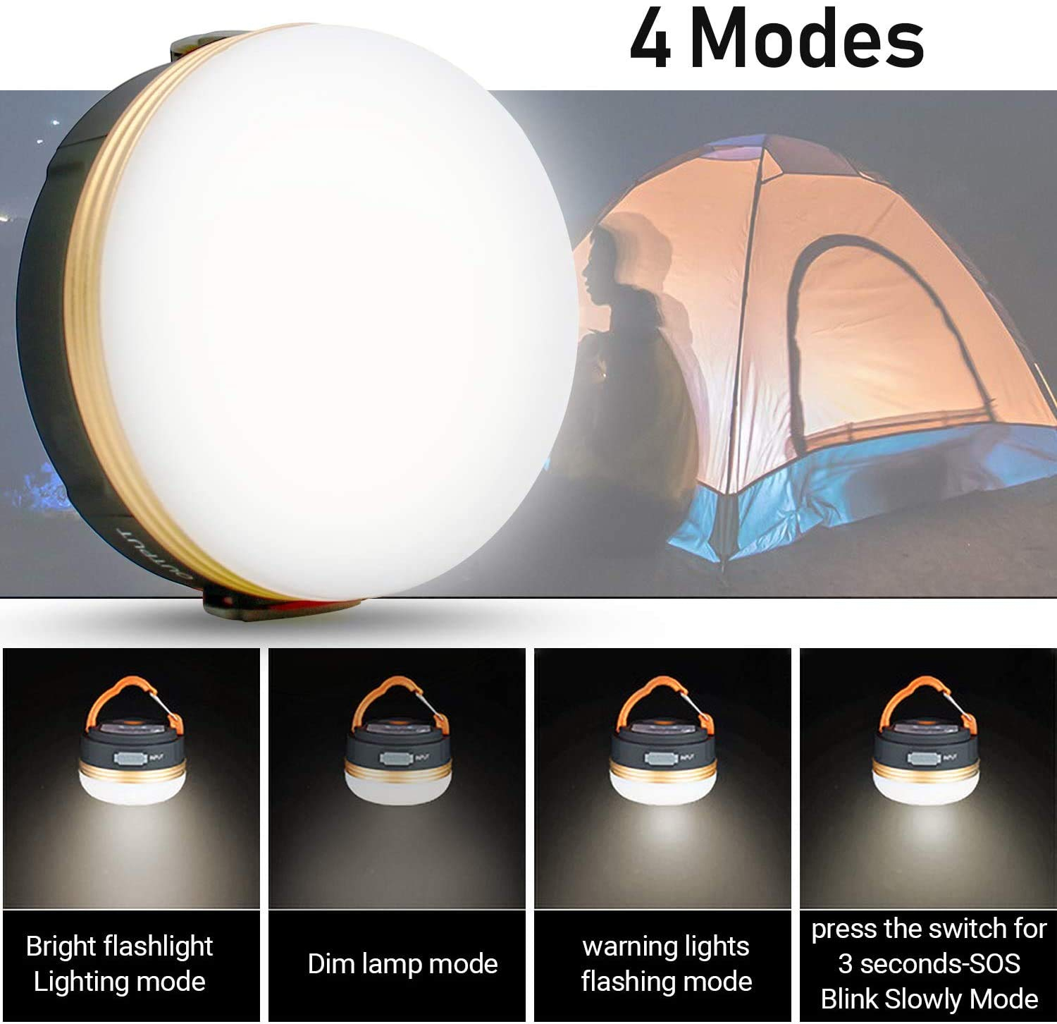 LED Camping Lantern, Rechargeable Portable Tent Light, 300LM,3 Light Modes,1800mAh Power Bank, Magnet Base,Electric Lantern Flashlight for Camping/Hiking/Fishing/Hurricane/Emergency(2 Packs)