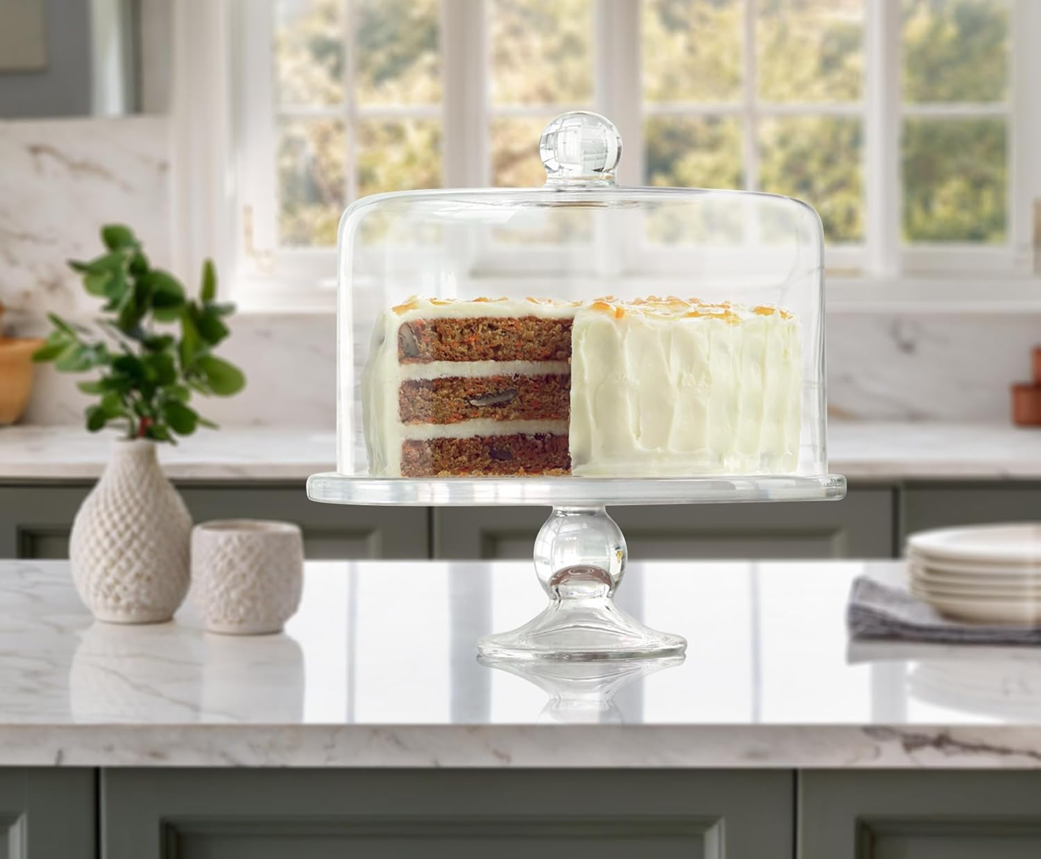 Artland Simplicity Cake Stand with Straight Sided Dome - Flawless Glass, Tall Cake Friendly, Secure Design, Elegant Craftsmanship, Gift Ready, Durable, Designed by Artland