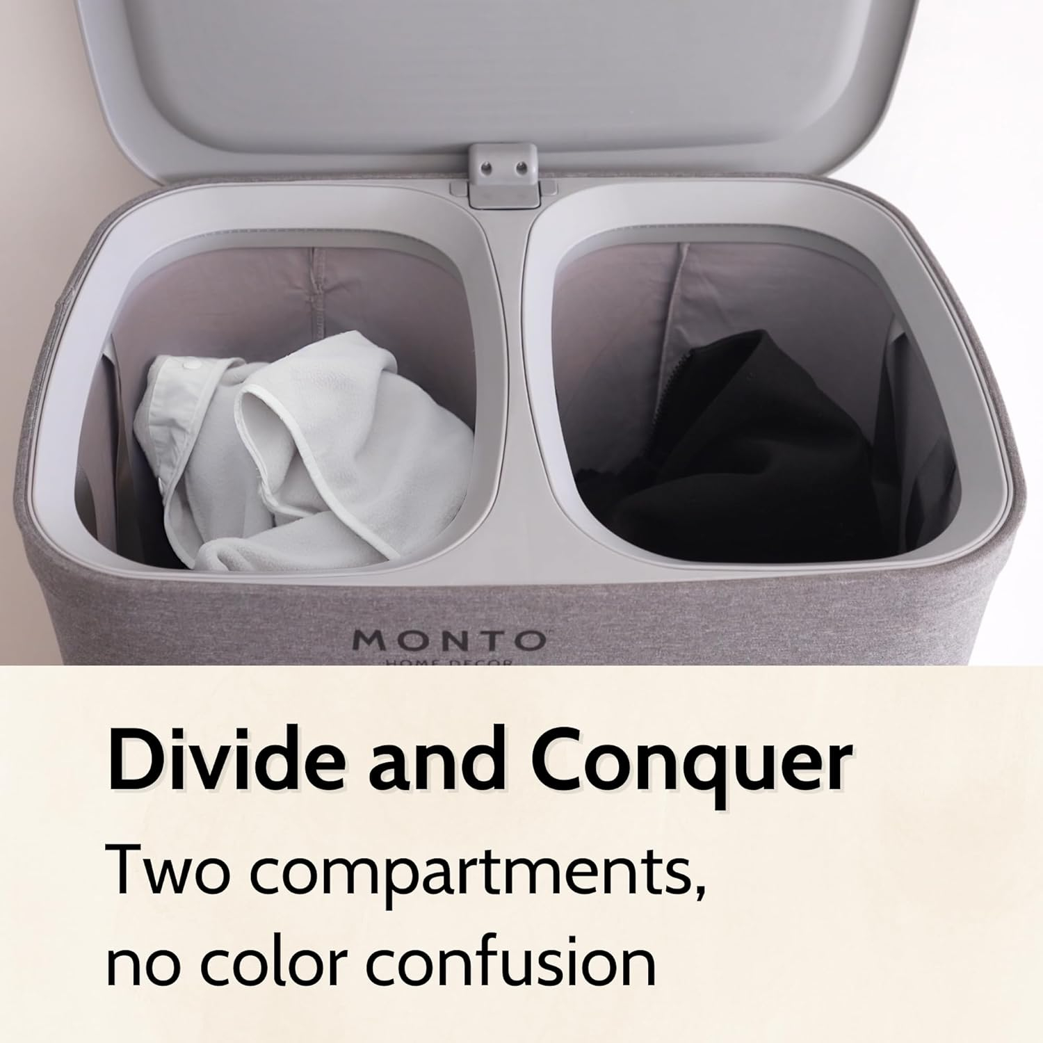 Laundry Hamper – Large Double Compartment Laundry Basket with Lid, Removable Bags, and Handles for Efficient Clothes Sorting – Stylish and Functional (50L, Personal/Kids room)