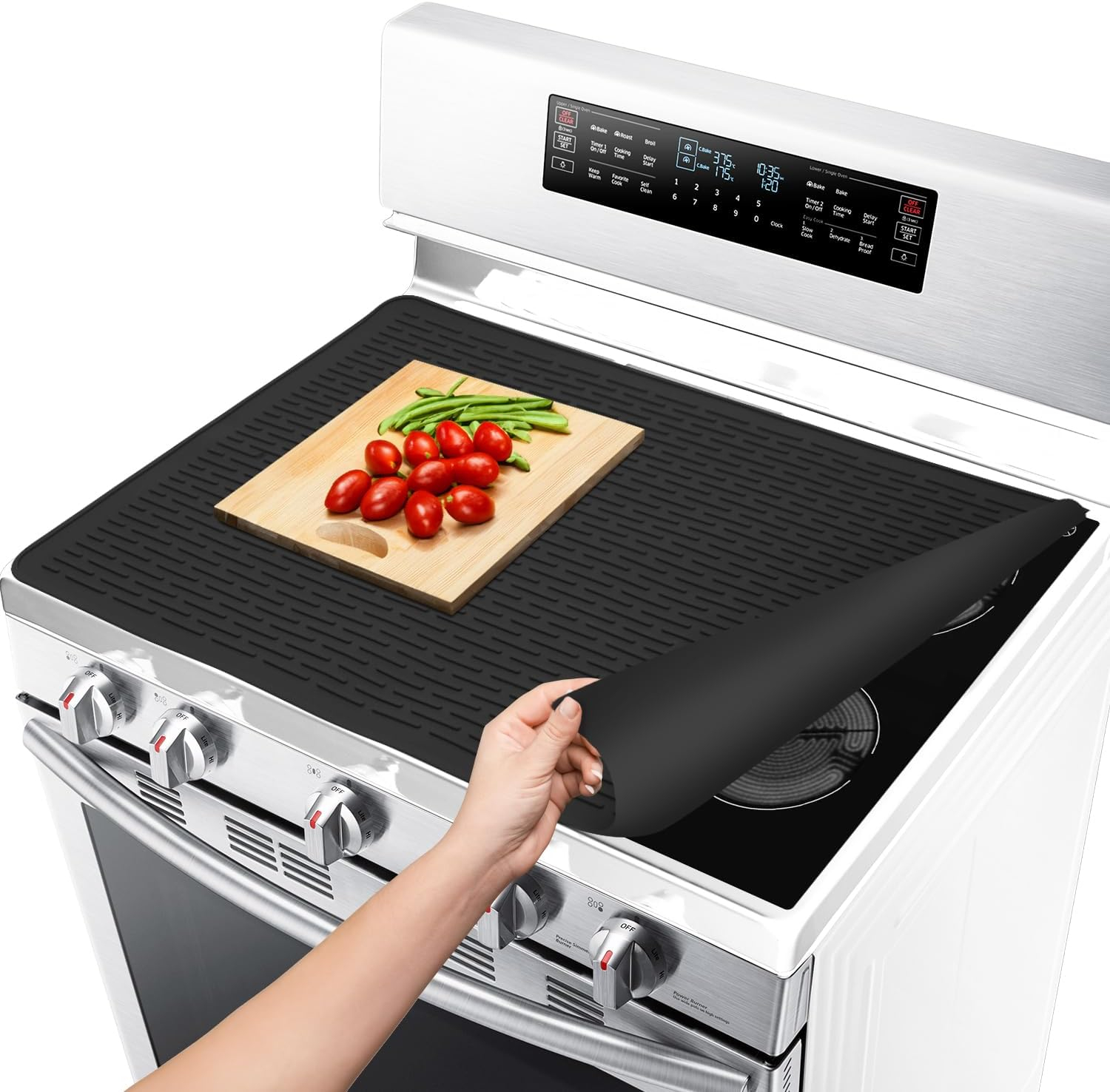 Stove Top Covers for Electric Stove by Linda's Essentials (30 x 21 Inch) - Silicone Mat for Glass Cooktop, Heat-Resistant Cover Protector, Electric Cooktop Mat with Anti-Slip Backing (Grey)