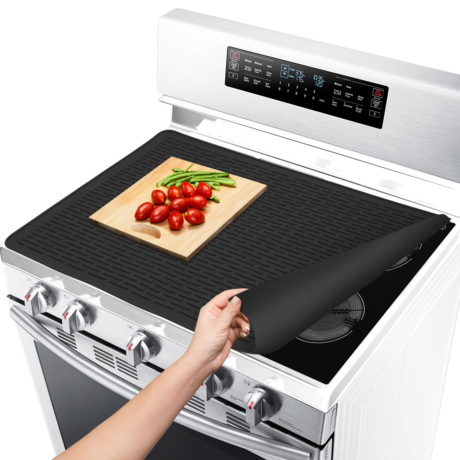 Stove Top Covers for Electric Stove by Linda's Essentials (30 x 21 Inch) - Silicone Mat for Glass Cooktop, Heat-Resistant Cover Protector, Electric Cooktop Mat with Anti-Slip Backing (Grey)