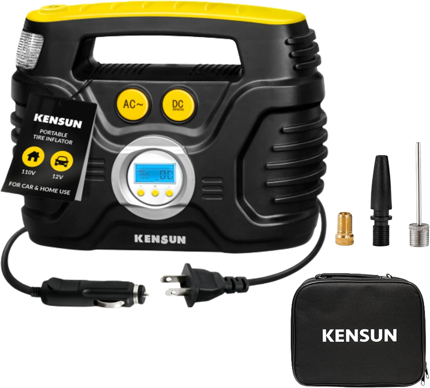Kensun Air Compressor for Tires - Portable Tire Inflator Air Pump for Car - Electric Tire Compressor for Home and Car - Air Compressor Tire Pump - Air Pump for Cars, BIkes, And Inflatables