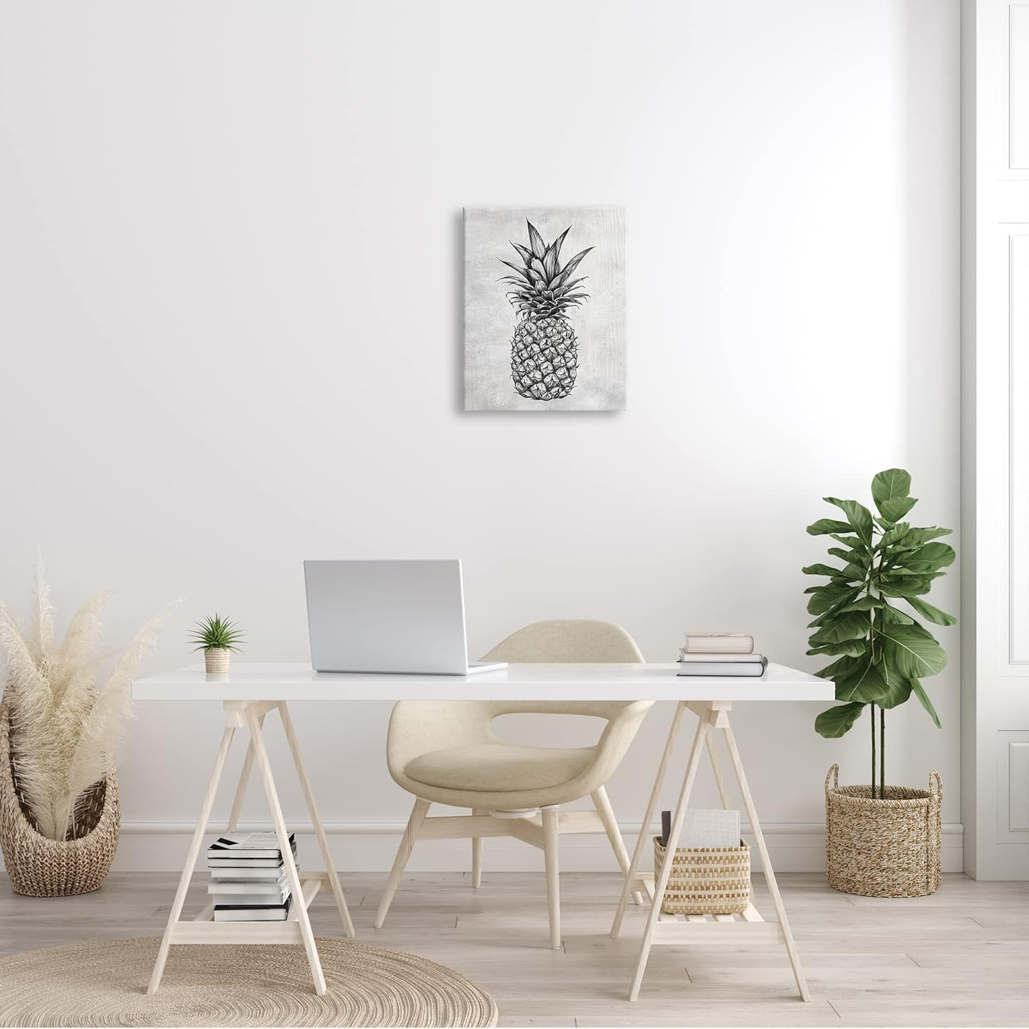 Stupell Industries Bold Pineapple Line Drawing Rustic Pattern Black White, 16 x 20,Design by Ziwei Li