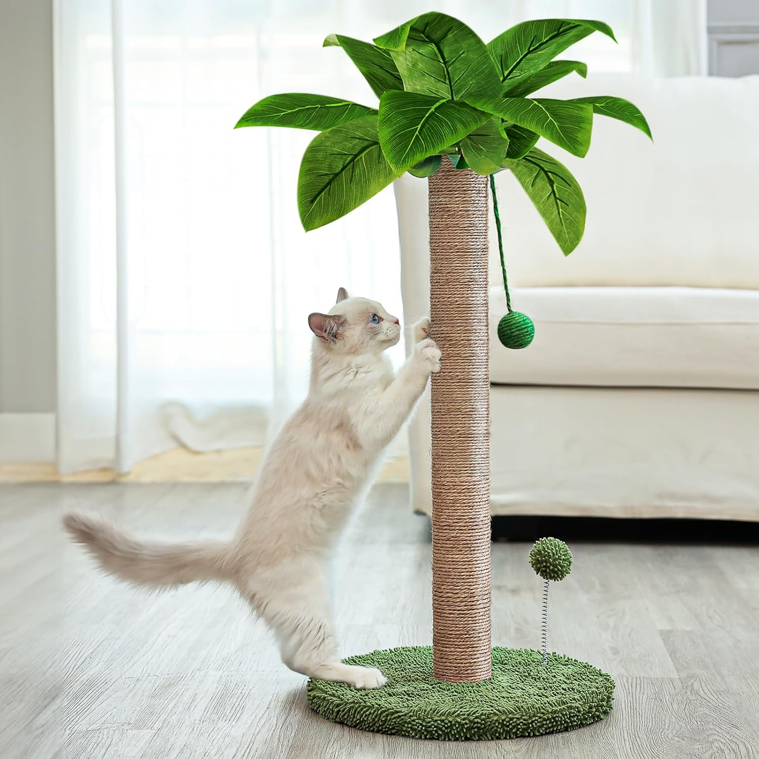 Dohump Cat Scratching Post, 26" Kitten Scratching Post with Premium Sisal Rope, Cute Cat Tree with Dangling and Spring Ball Toys for Indoor Small Cats