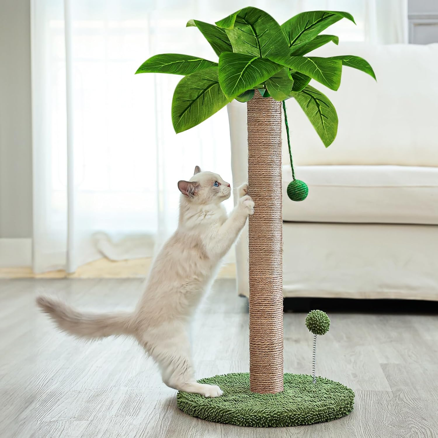 Dohump Cat Scratching Post, 26" Kitten Scratching Post with Premium Sisal Rope, Cute Cat Tree with Dangling and Spring Ball Toys for Indoor Small Cats