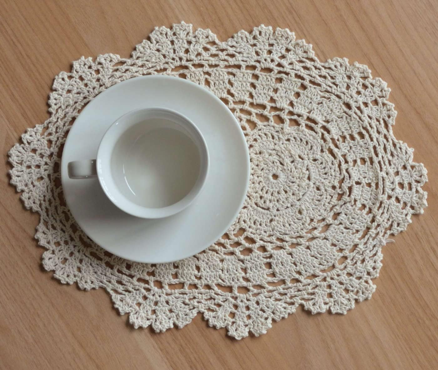 4 Hand Crochet Oval Lace Doilies for Table Placemats