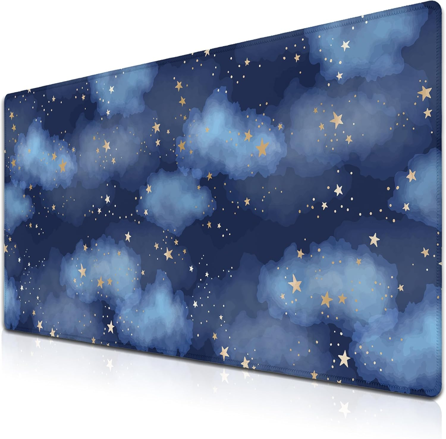 Large Desk Mat Dark Blue, Keyboard Mouse Pads Desktop Mats, Long Gaming Mouse Pad Non-Slip Rubber Base, 35.4 X 15.7 inch for Work/Game/Office/Home Watercolor Night Sky Galaxy Universe Space