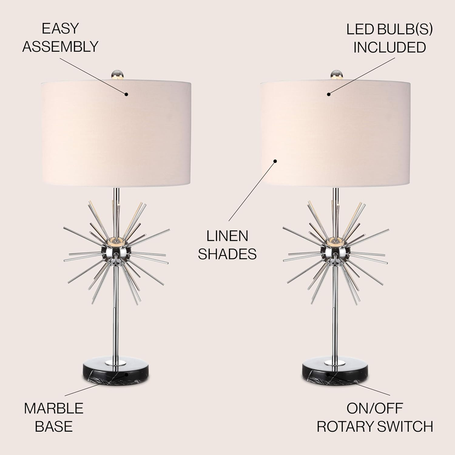 Jonathan Y Lighting Jyl2011a-Set2 Aria 1 Light 31-1/2" Tall Led Buffet Table Lamp - Chrome