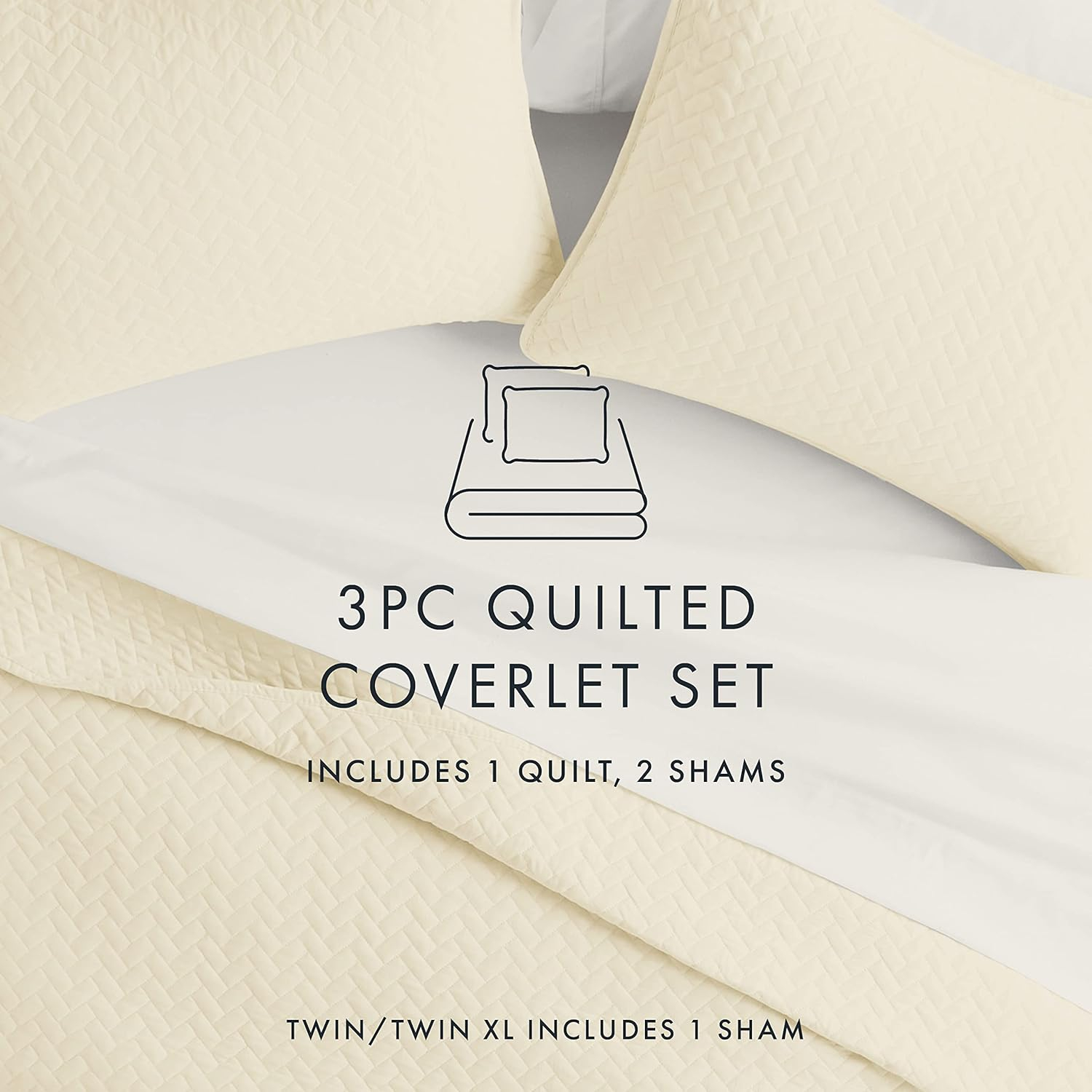 Linen Market Quilt Coverlet Set All Season Microfiber Contemporary Ultra Soft Bedding in Herringbone Stitch - Full/Queen Herringbone Stitch Yellow