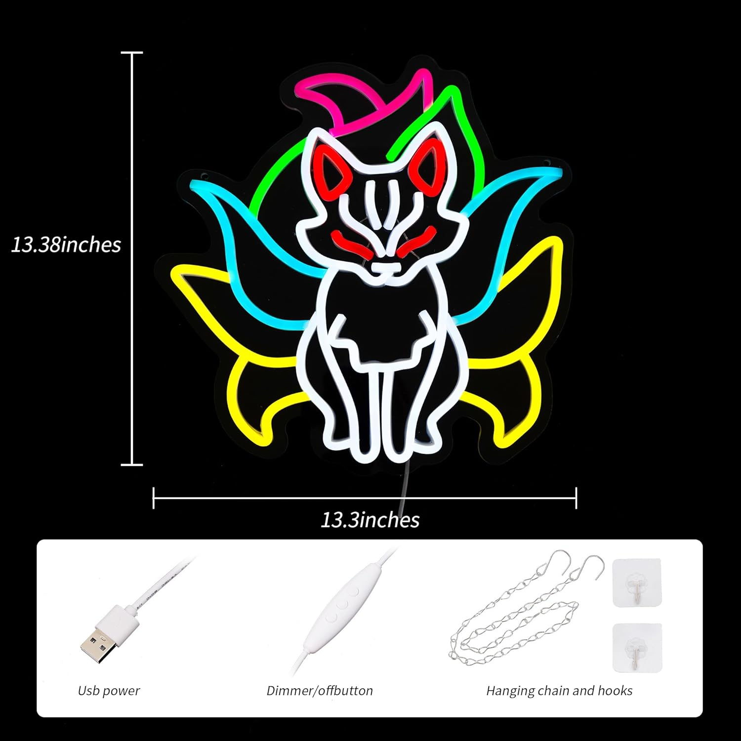 Nine Tails Fox Neon Sign Fox Neon Light for Wall Decor Animal Led Neon Sign Monster Led Neon Light Colorful Led Neon Light Dimmable Neon Signs for Bedroom Zoo Kids Room Decoration