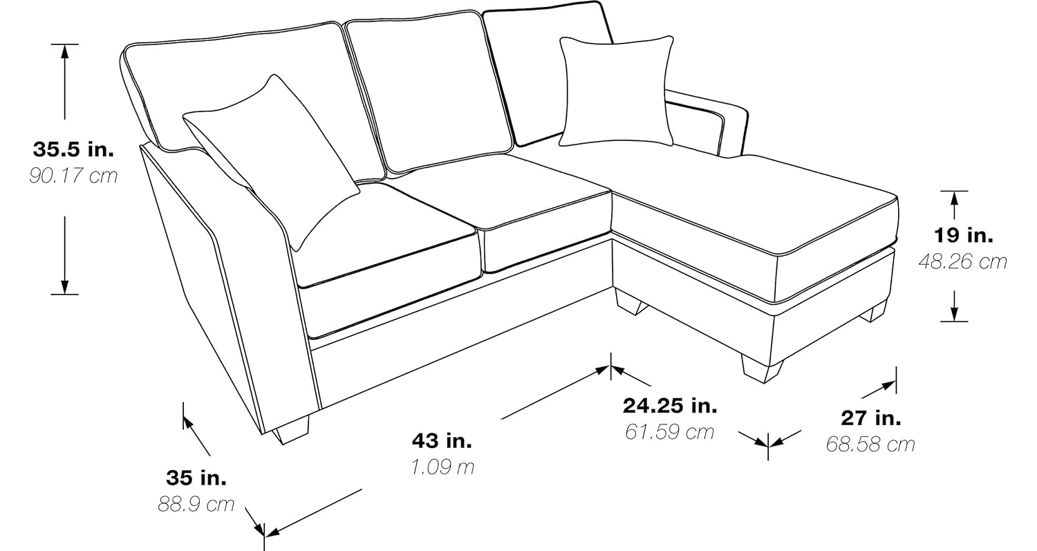 Russell Sectional in Earth Brown fabric with 2 Pillows and Coffee Finished Legs