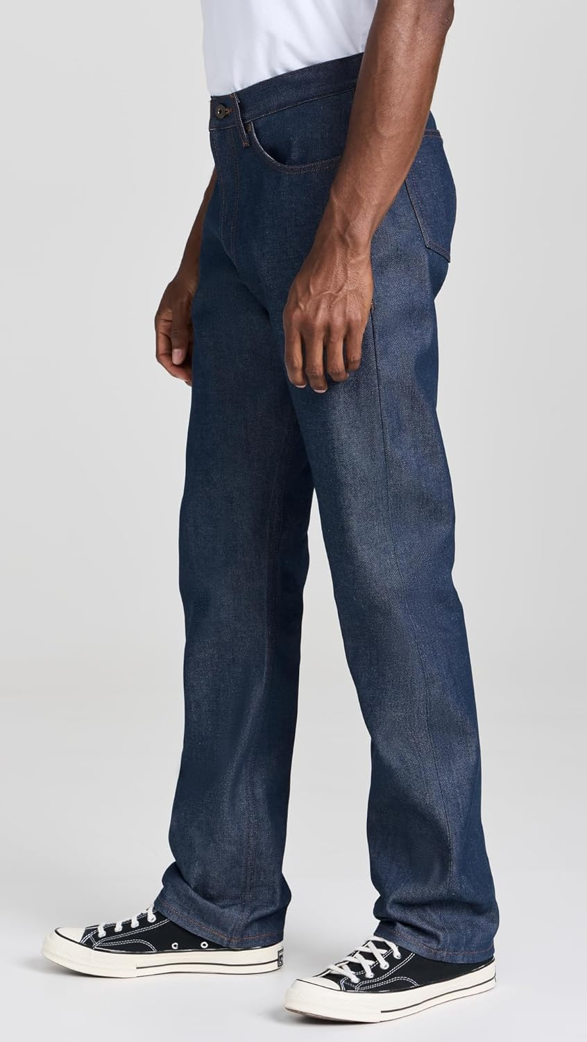 Natural Indigo Cotton Denim Straight Leg Jeans, Size 32