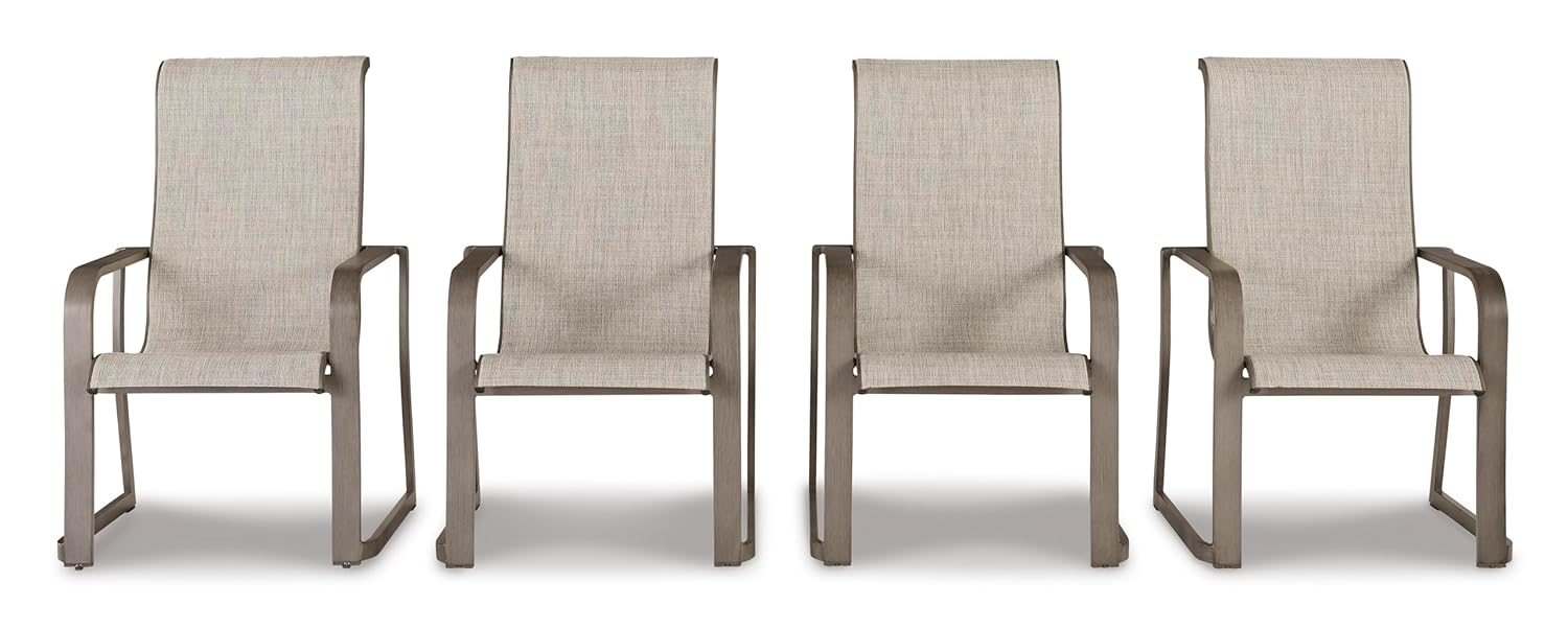 Signature Design by Ashley Beach Front Beige Sling Arm Chair - Set of 4