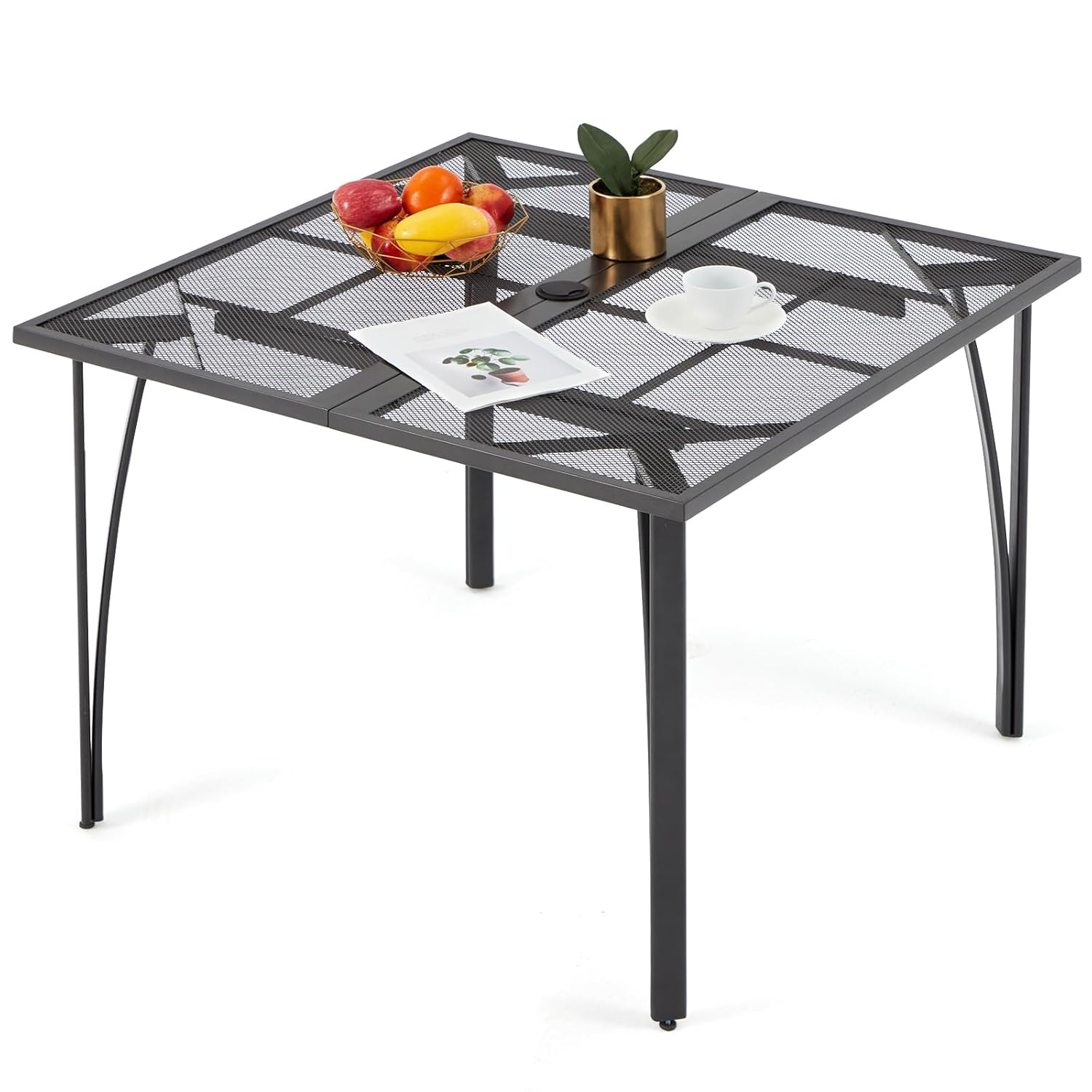 AECOJOY 39.4" Square Patio Dining Table for 4, Outdoor Dining Table with 1.6" Umbrella Hole, All-Weather Resistant Metal Tables for Patio Lawn Deck Backyard Garden Poolside (Dark Grey)