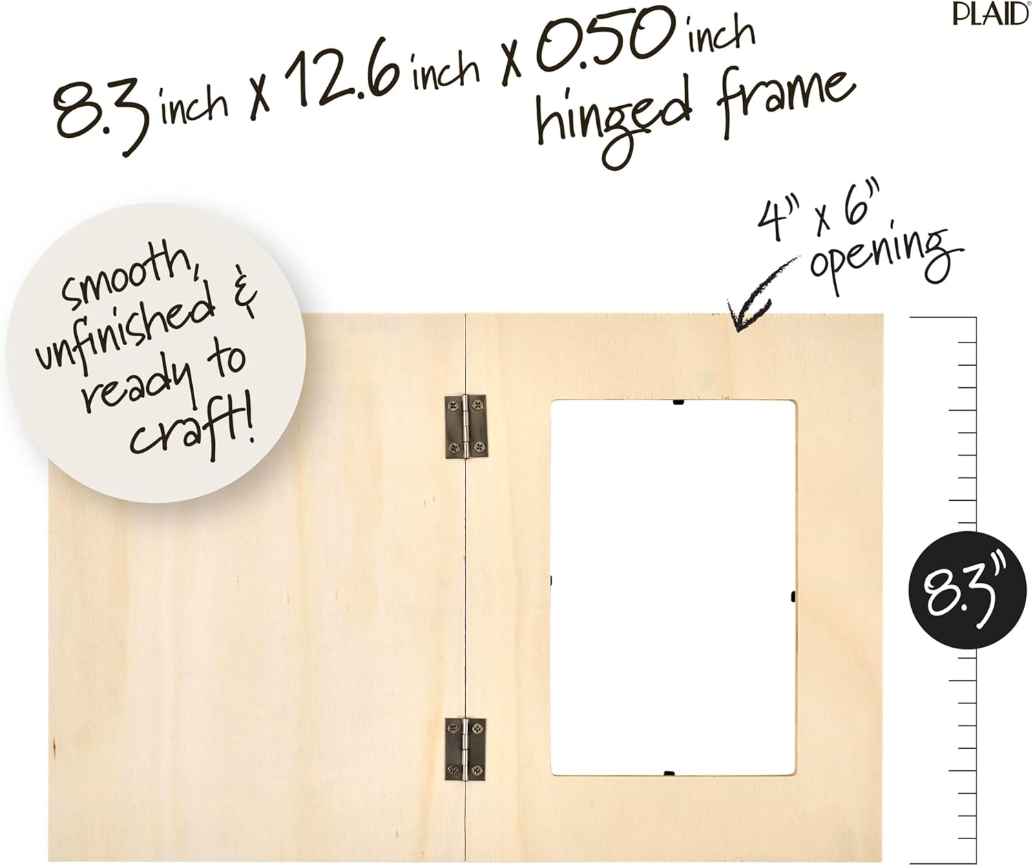 Plaid, Unpainted Wood Hinged Photo Frame, for DIY Arts and Crafts Projects