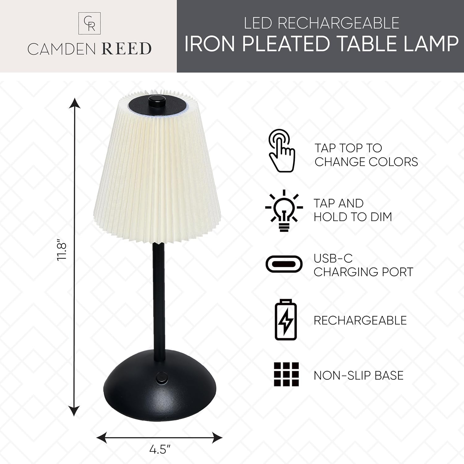Camden Reed Table Lamp, Desk lamp, 3 Different Lighting Modes, Modern Minimal Design for Dinner/Coffee Table/Restaurant/Bedroom, Bell Black
