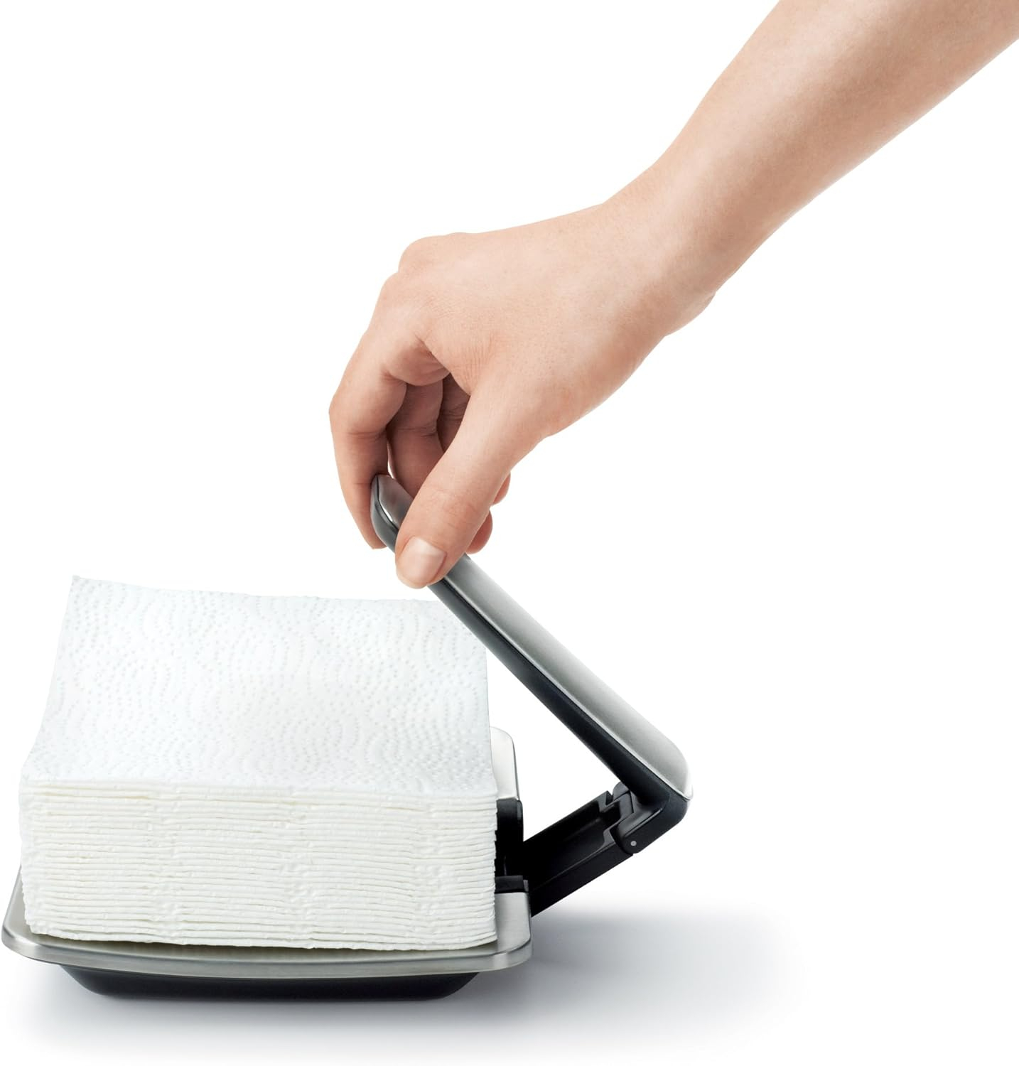 OXO Good Grips SimplyPull Napkin Holder, Stainless Steel, Silver/Black