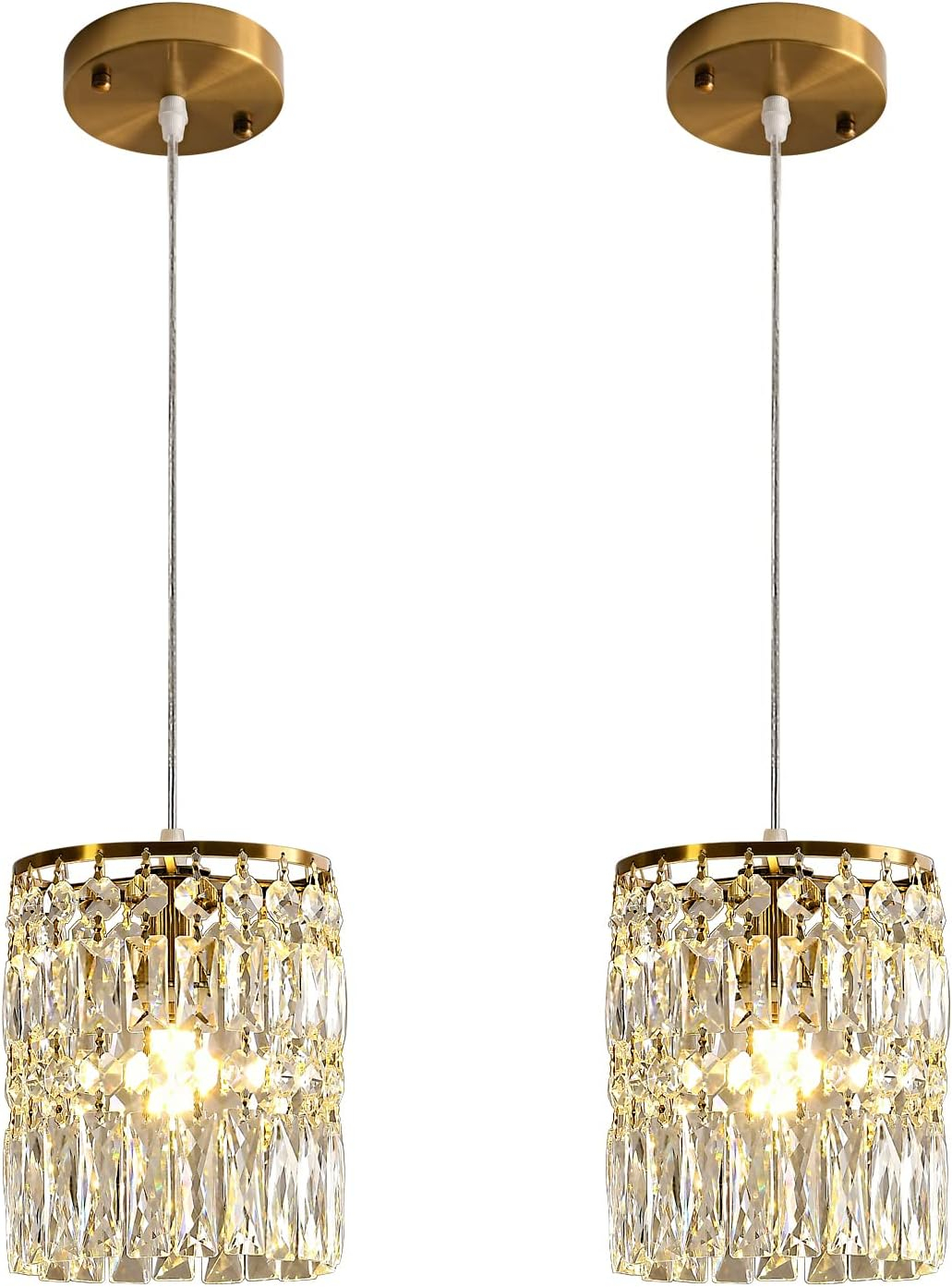 Crystal Chandelier Raindrop Modern Island Pendant Lights Gold Linear Hanging Ceiling Lamp Fixture for Kitchen Island Hallway Dining Room Bedroom Living Room (2-Pack)