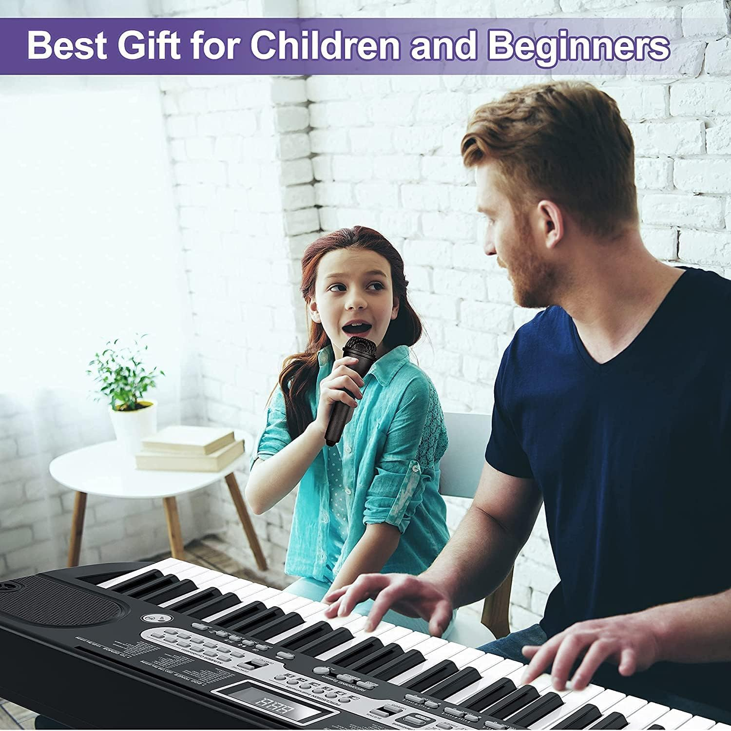 Kids Portable Piano Keyboard, 61 Key Electronic Keyboard Piano for Beginners with Microphone, Speakers, Digital Music Keyboard Teaching