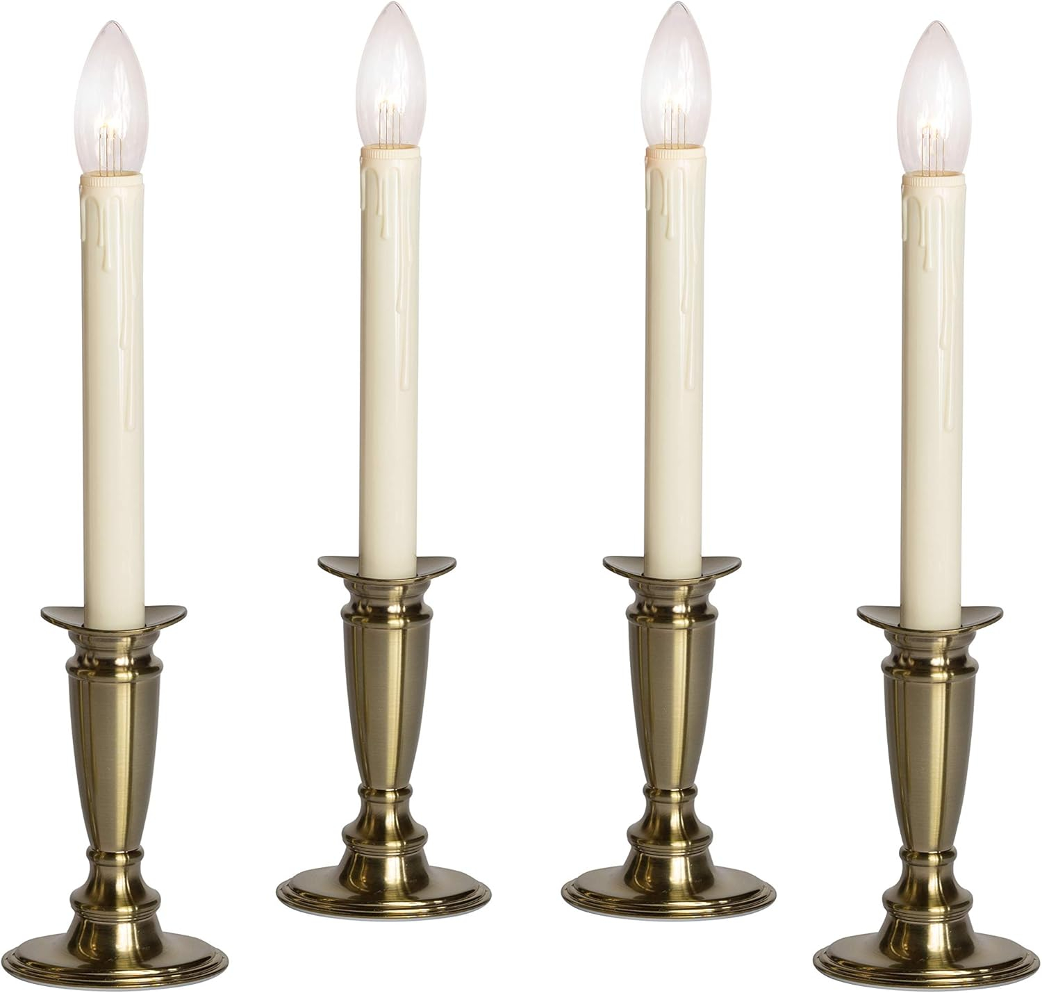 Set of 4 Battery Operated Window Candles with Remote Control - (Brushed Brass)