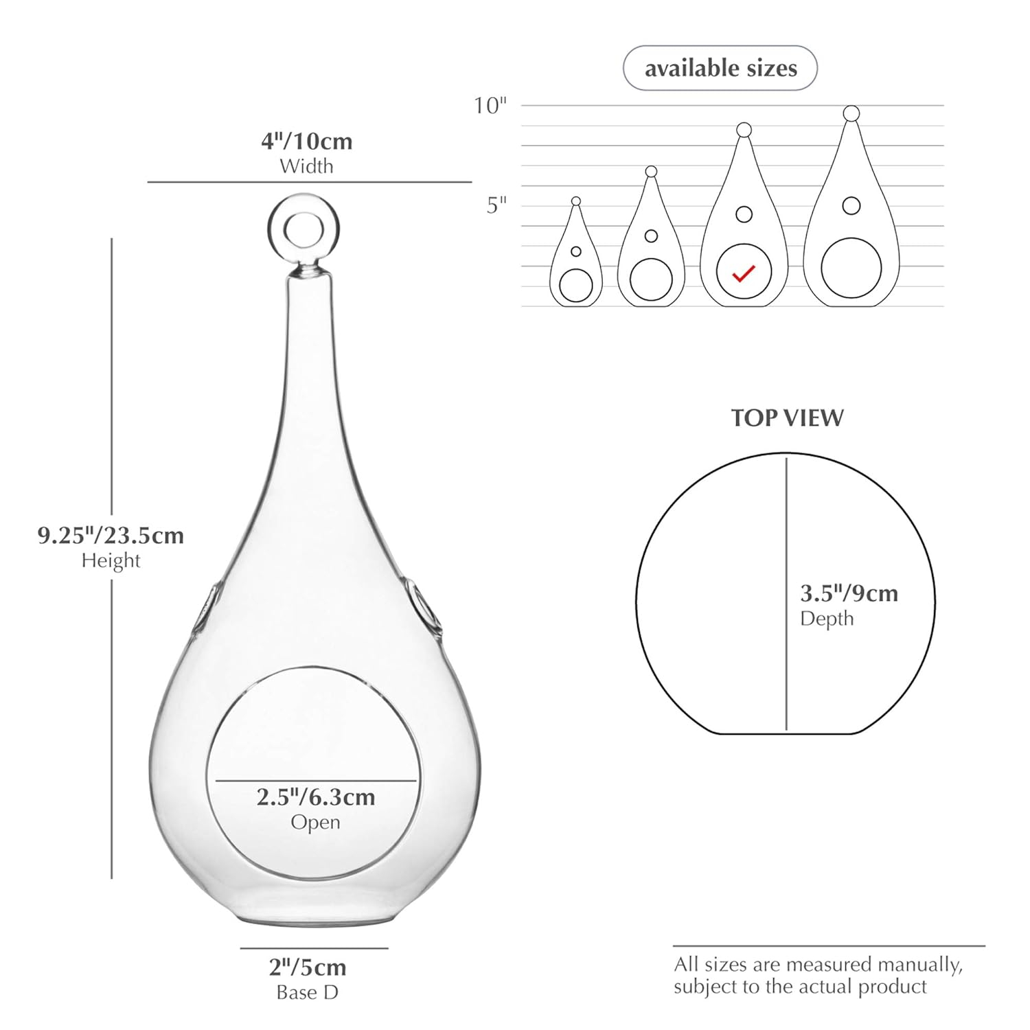 WGV Clear Tear Drop Hanging Glass Terrarium / Candle Holder - 4" Wide x 9.5" Height, Good quality Terrarium - 1 Pc