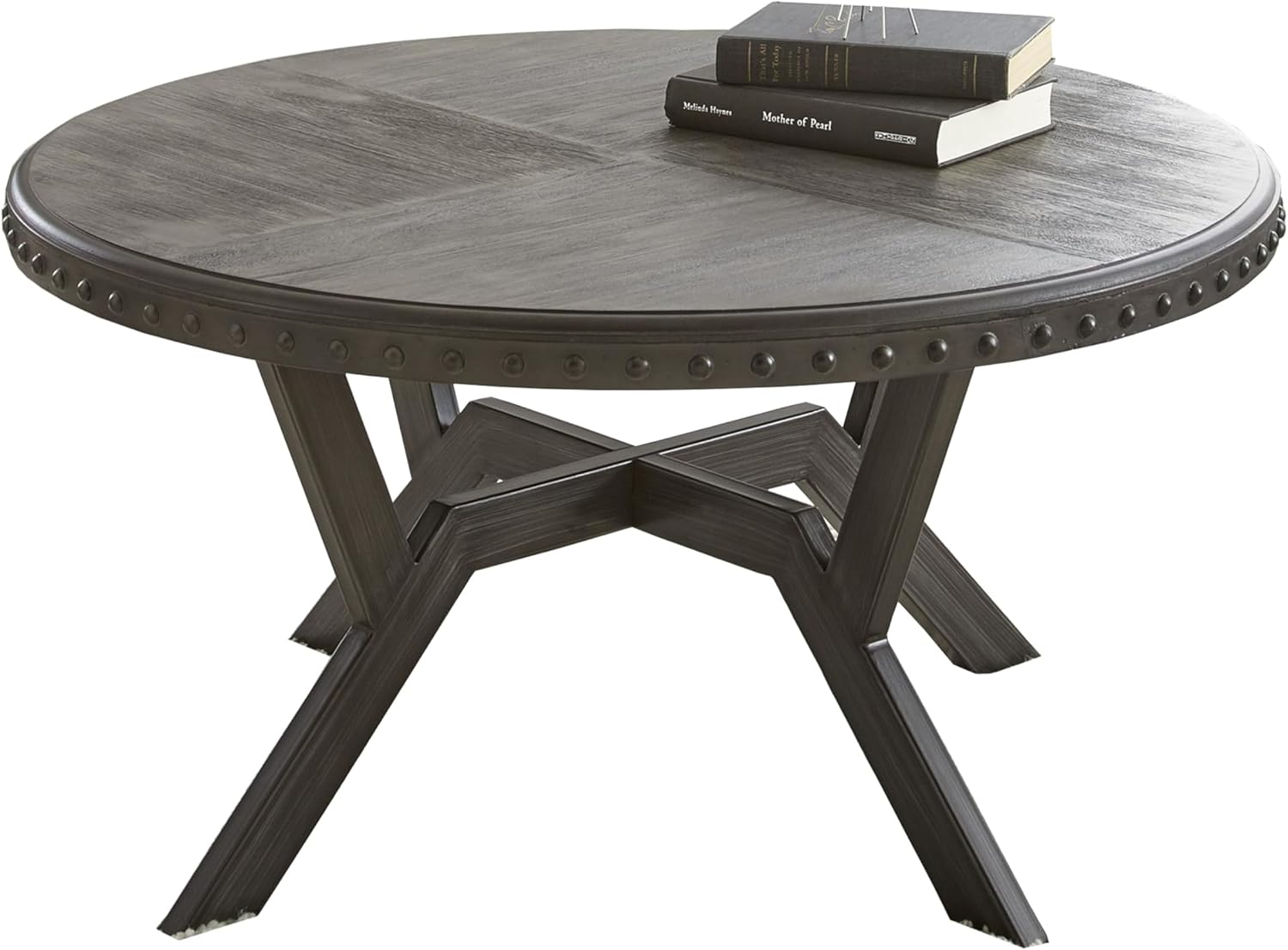 Steve Silver Alamo Indoor Industrial Wood and Nailhead 18" Height Round Coffee Table, Gray