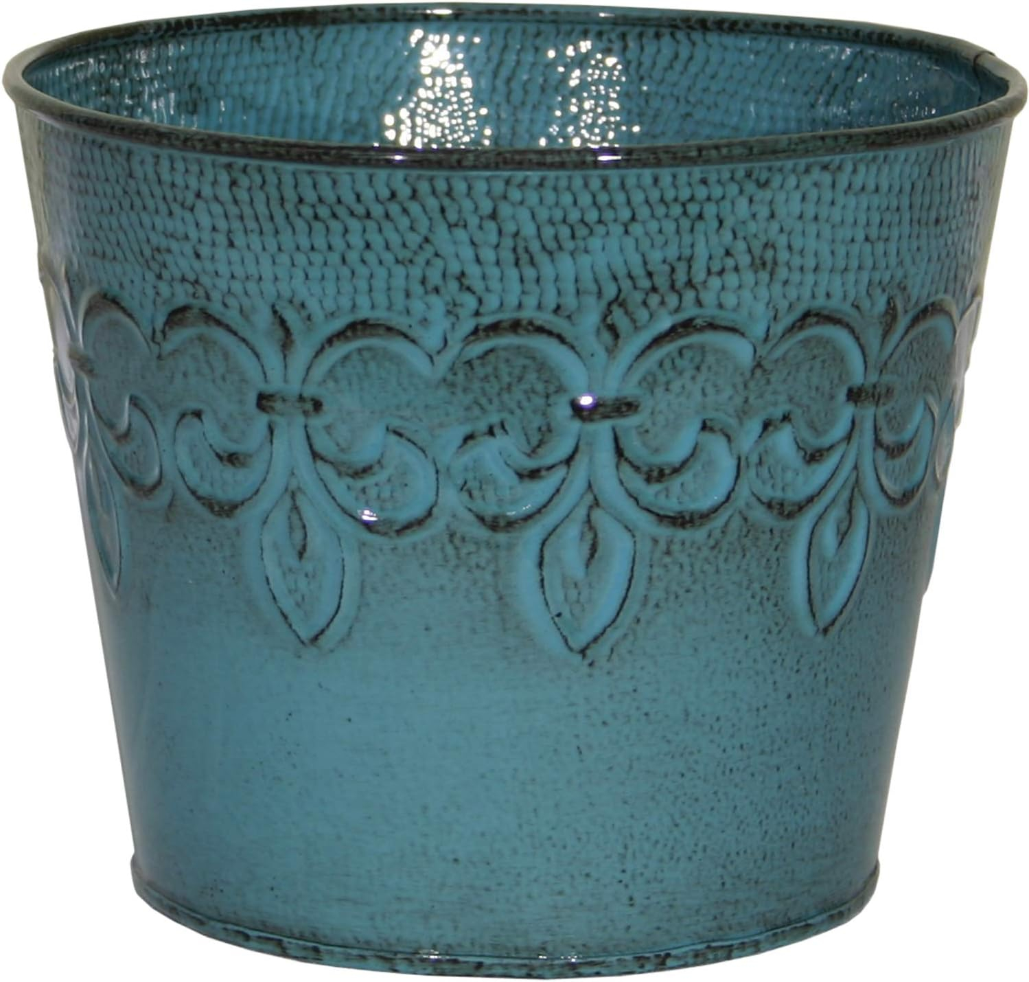 Surf Blue 10" Metal Fleur De Lis Planter Pot