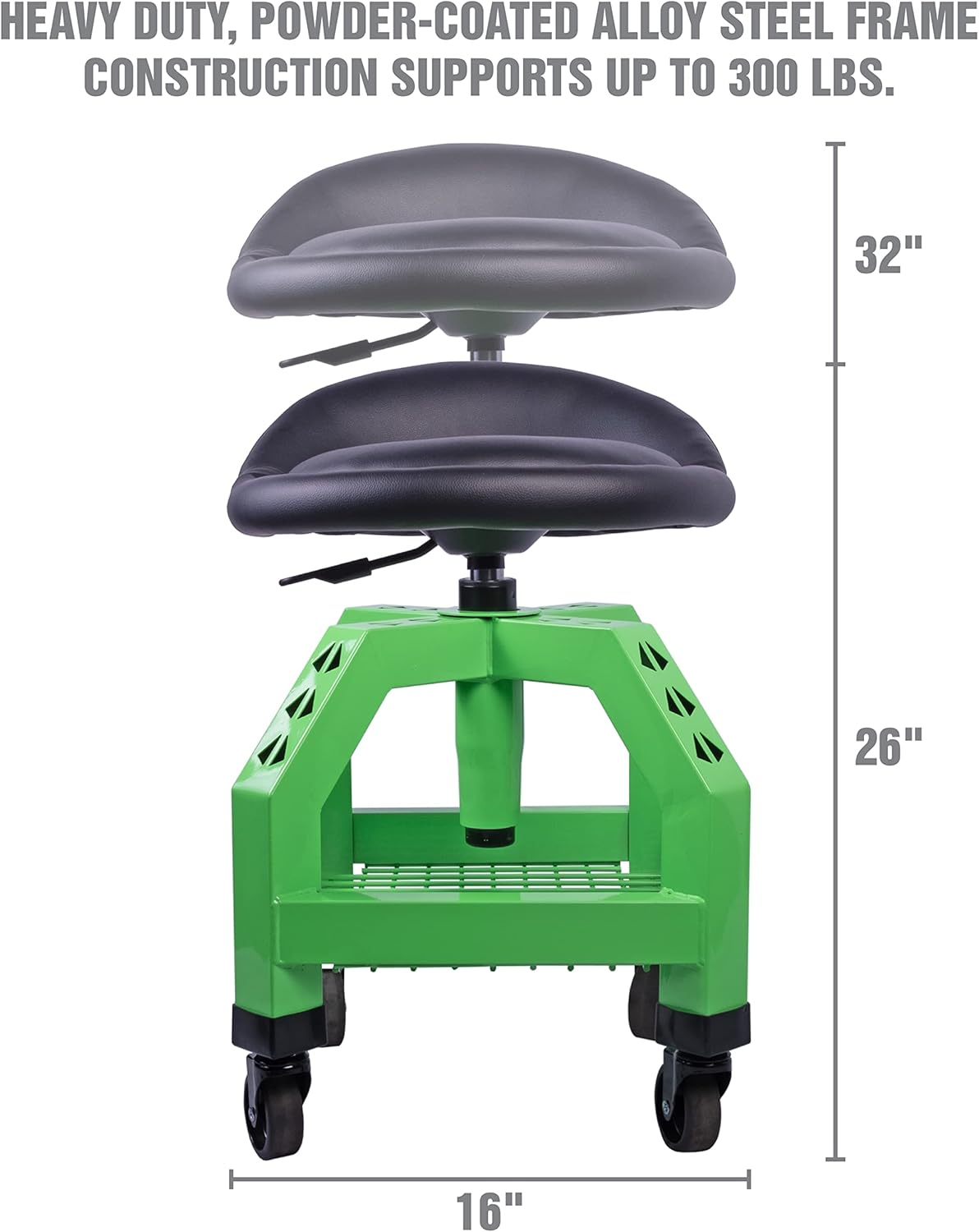 OEMTOOLS 24907 Shop Stool, 360 Degree Mechanic Stool with Height Adjustable Seat, 300LB Capacity, Foam Pad Seat, Lower Shelf Storage