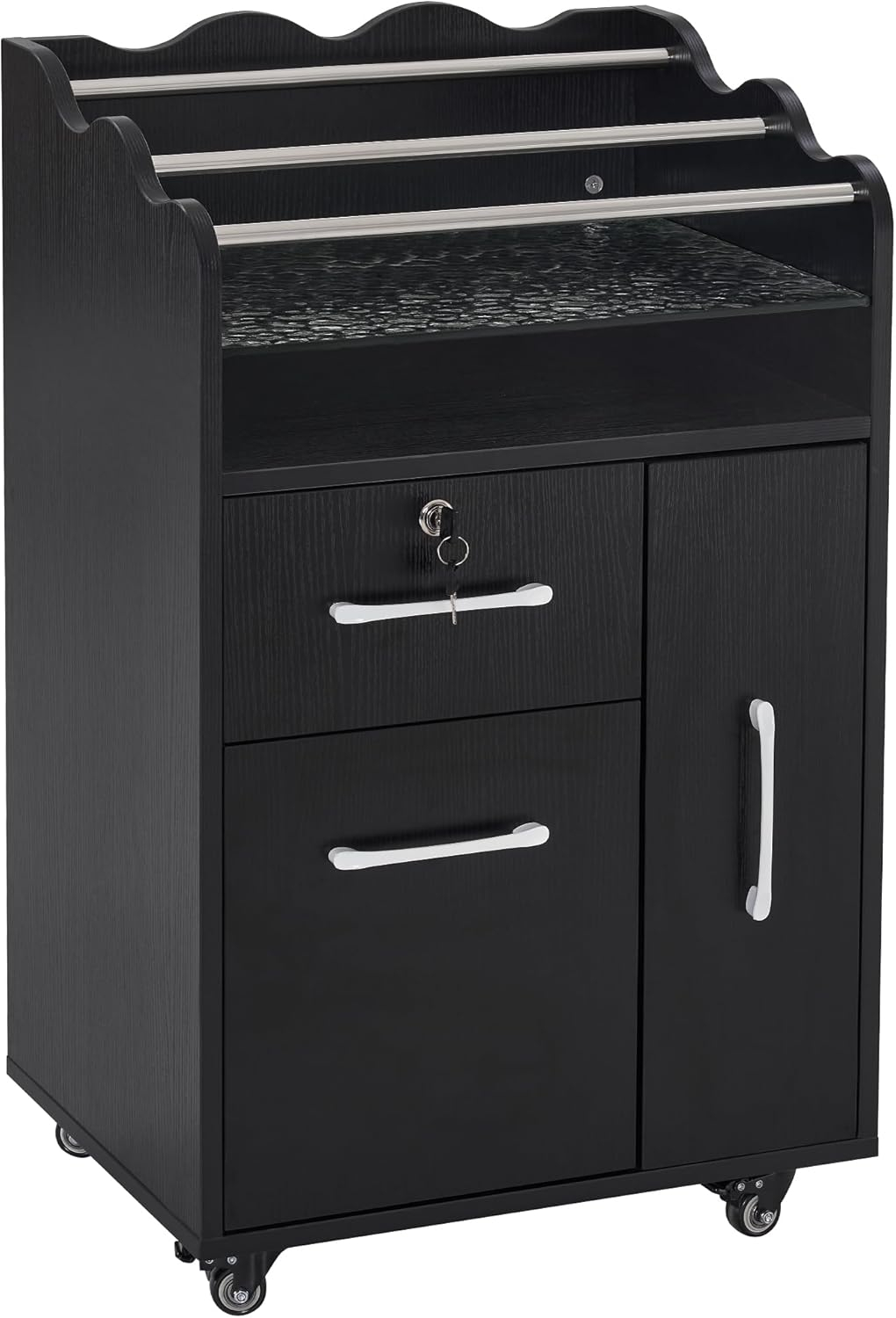 BarberPub Salon Trolley Makeup Organizer with Drawer and Cabinet