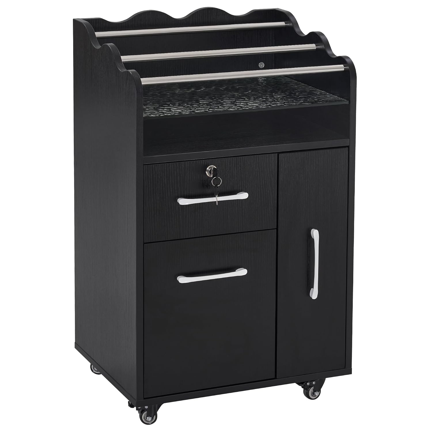BarberPub Salon Trolley Makeup Organizer with Drawer and Cabinet
