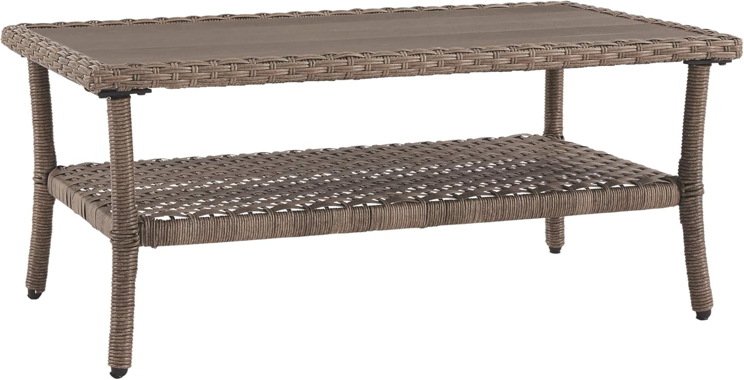 Outdoor Wicker Aluminum Base Light Brown Medium Coffee Table Garden Patio Furniture