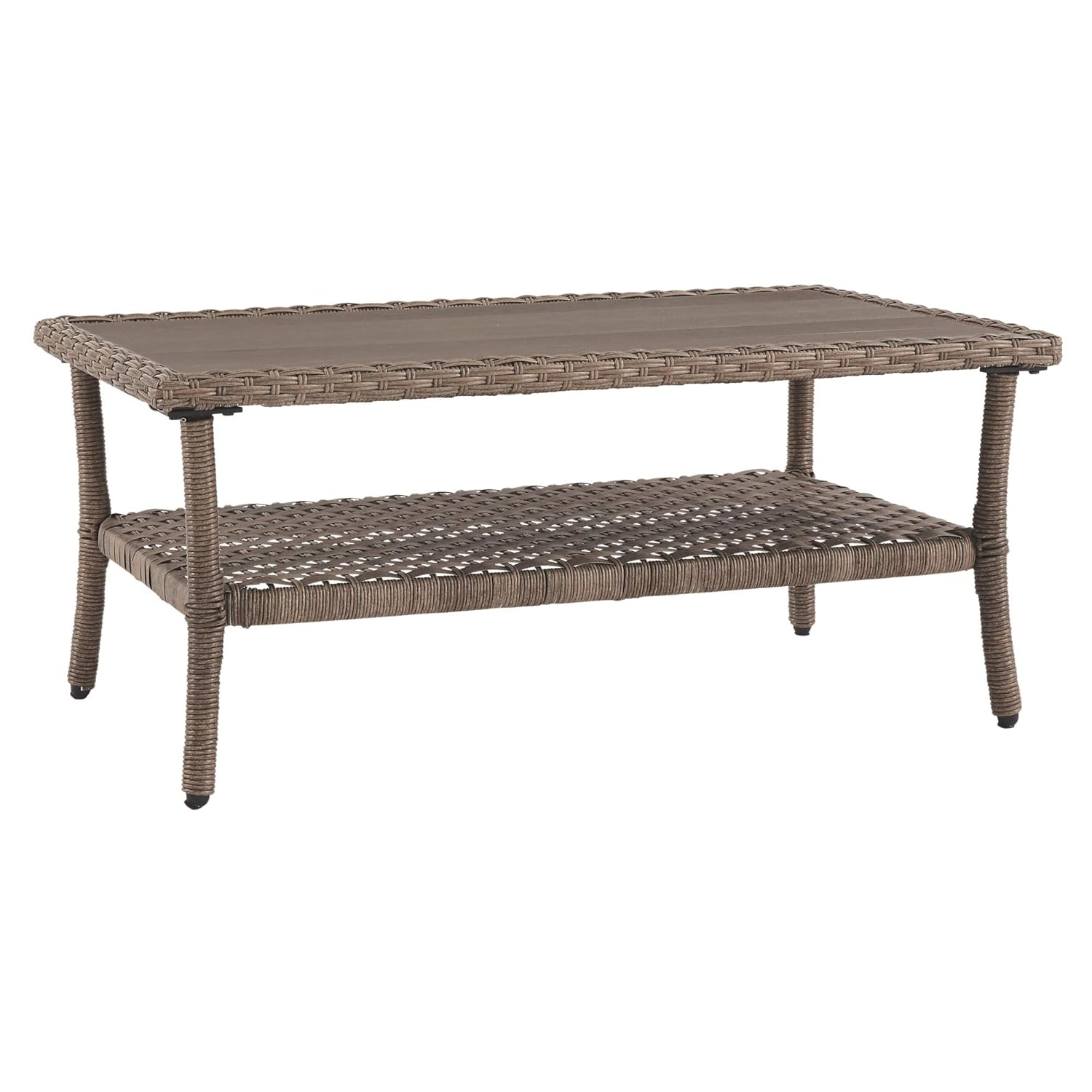 Outdoor Wicker Aluminum Base Light Brown Medium Coffee Table Garden Patio Furniture